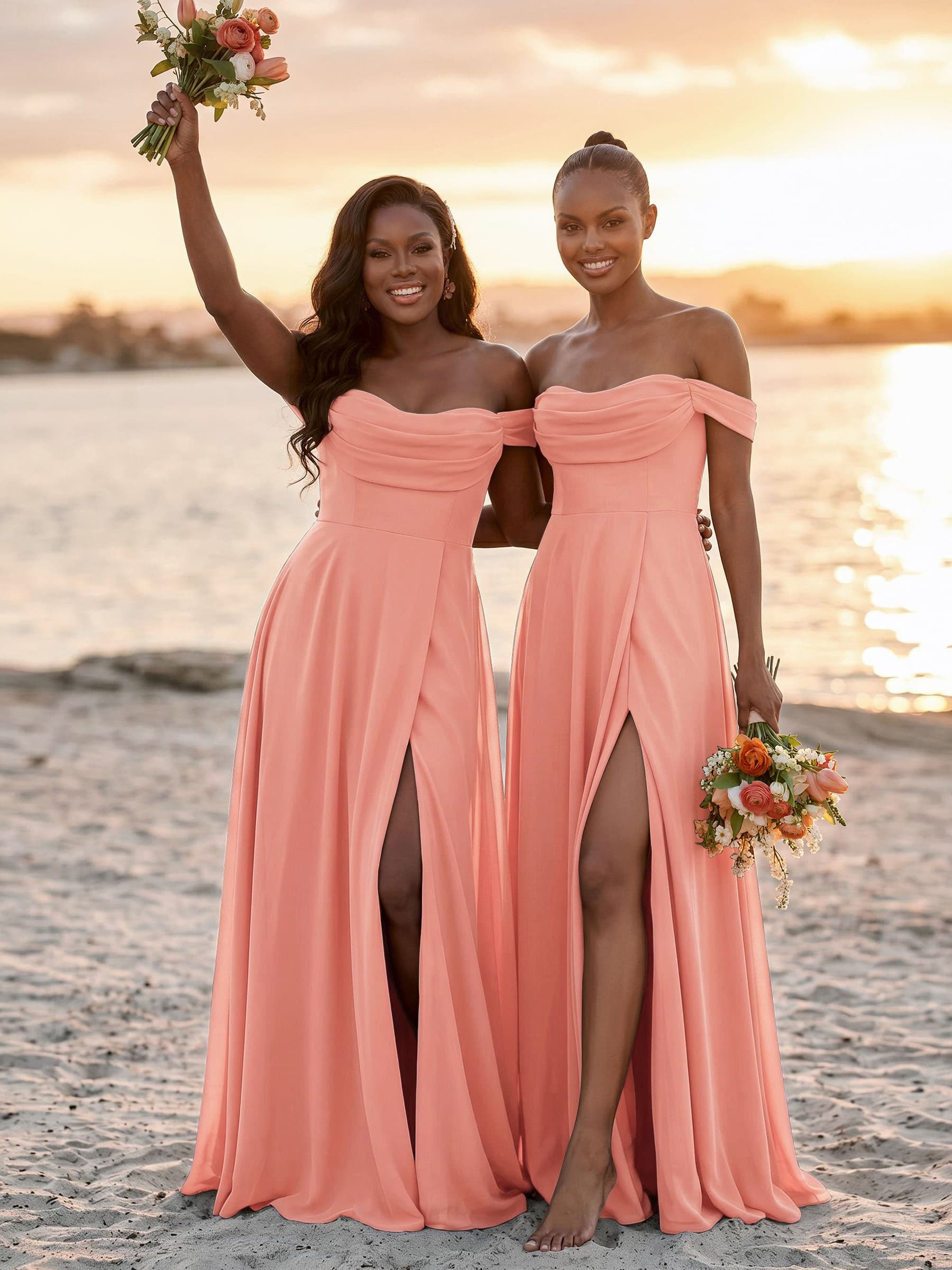 A-Line Off-The-Shoulder Sleeveless Floor-Length Chiffon Bridesmaid Dresses With Split Front, product image 28