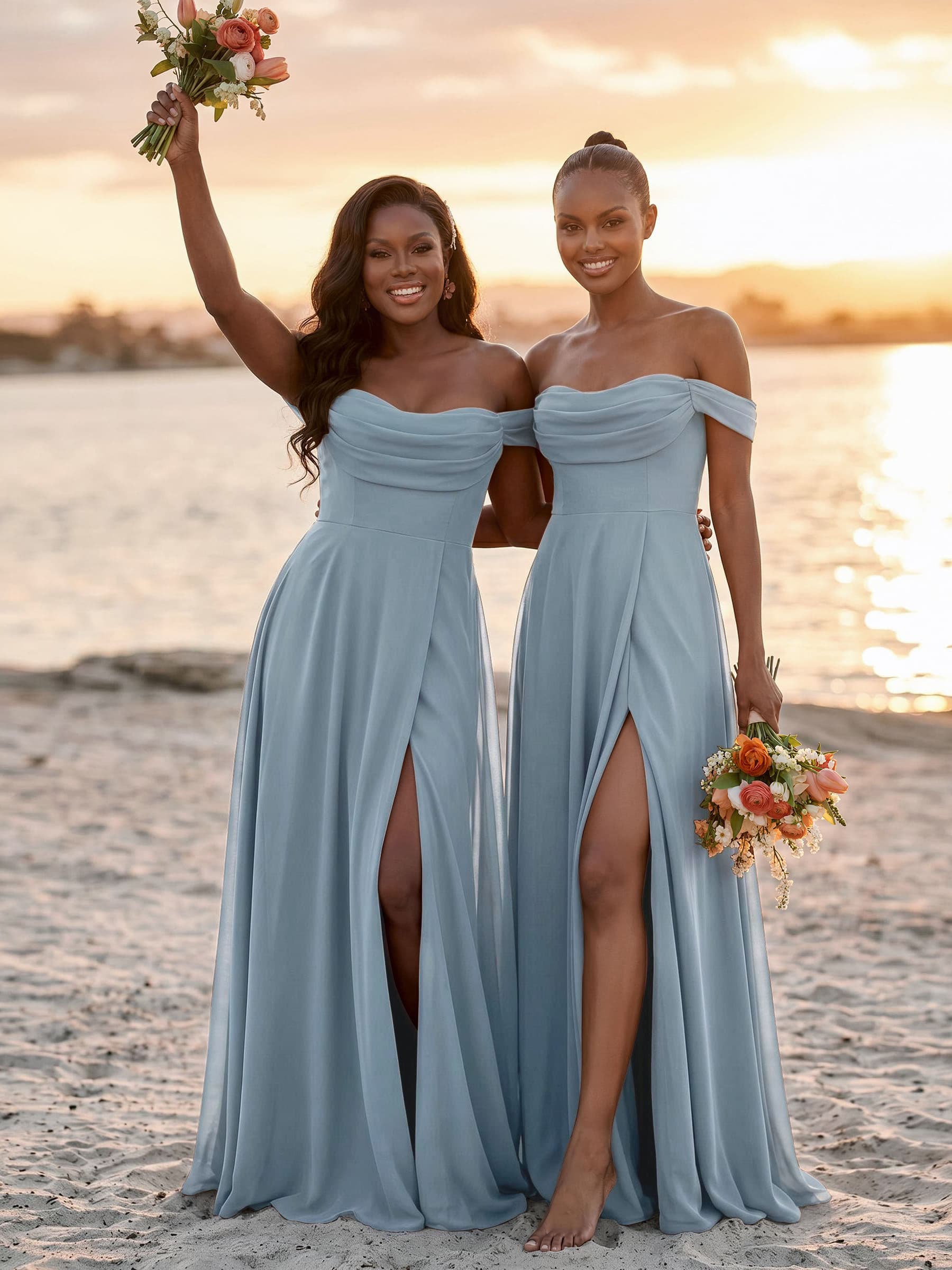 A-Line Off-The-Shoulder Sleeveless Floor-Length Chiffon Bridesmaid Dresses With Split Front, product image 7