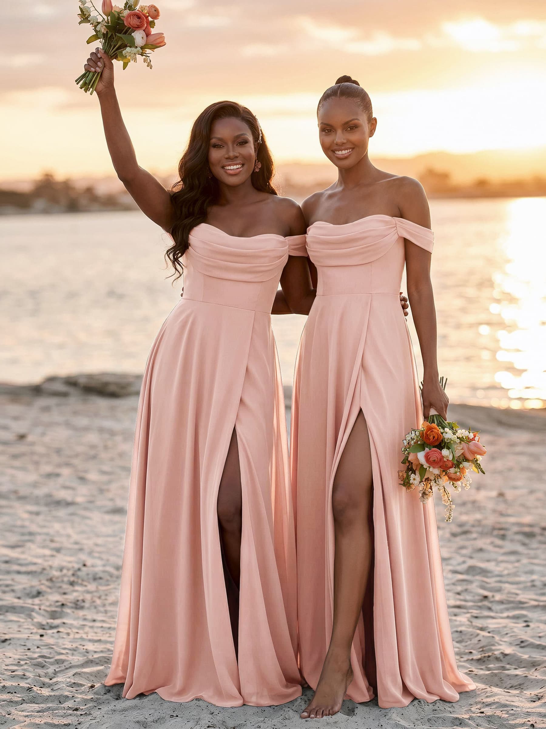 A-Line Off-The-Shoulder Sleeveless Floor-Length Chiffon Bridesmaid Dresses With Split Front, product image 24