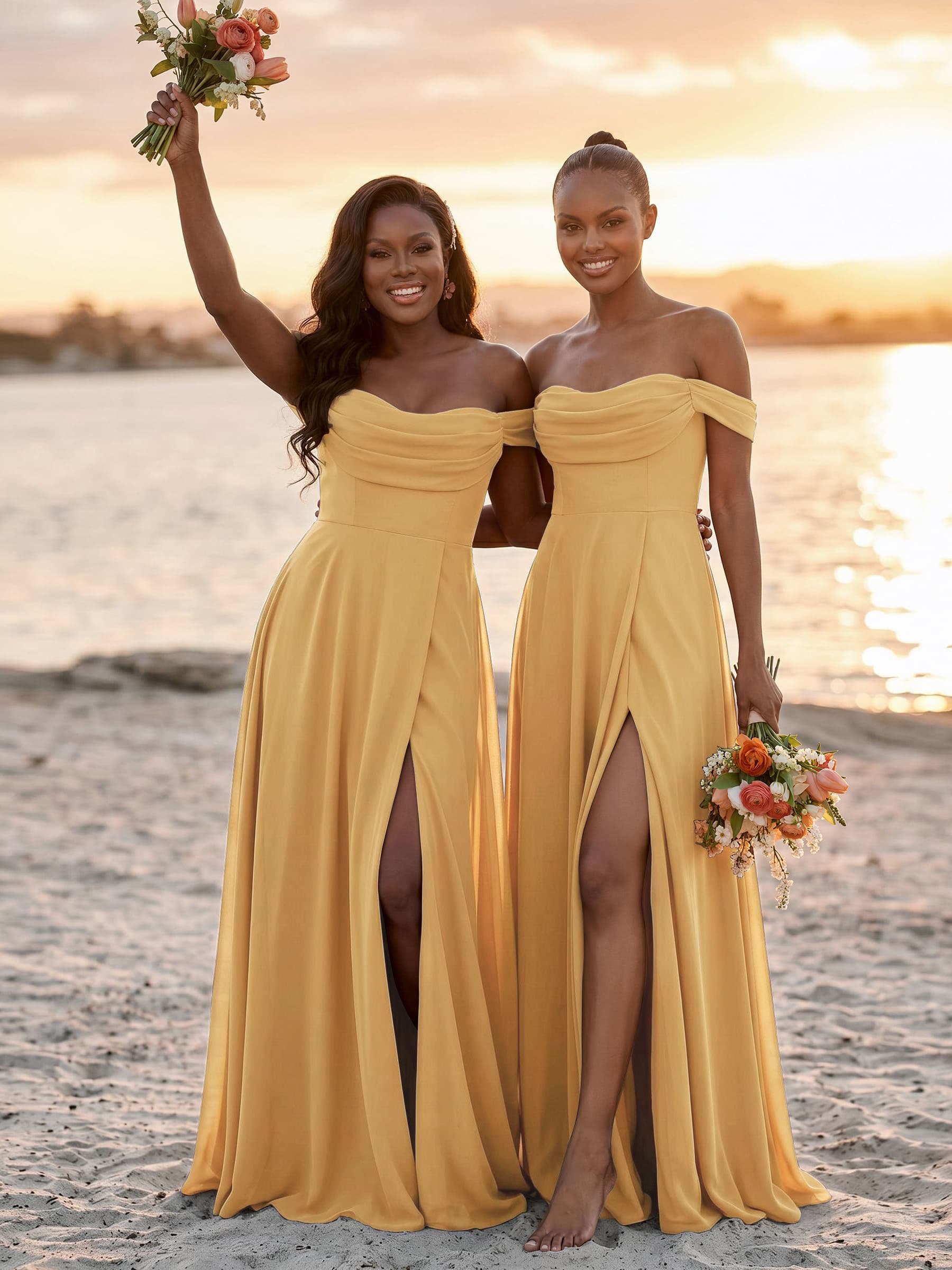 A-Line Off-The-Shoulder Sleeveless Floor-Length Chiffon Bridesmaid Dresses With Split Front, product image 55