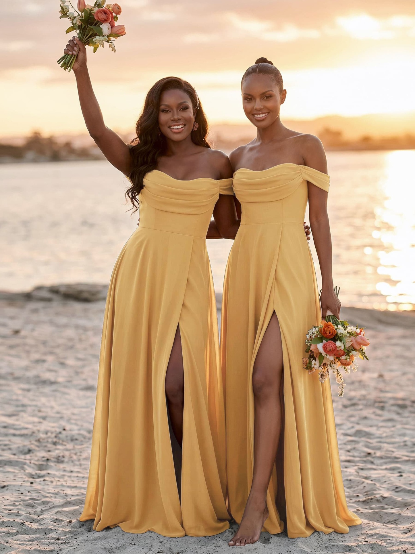 A-Line Off-The-Shoulder Sleeveless Floor-Length Chiffon Bridesmaid Dresses With Split Front, product image 55