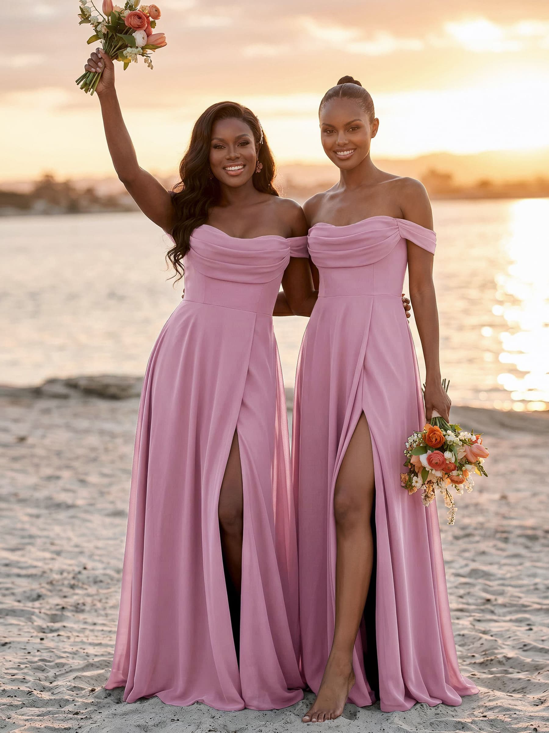 A-Line Off-The-Shoulder Sleeveless Floor-Length Chiffon Bridesmaid Dresses With Split Front, product image 34