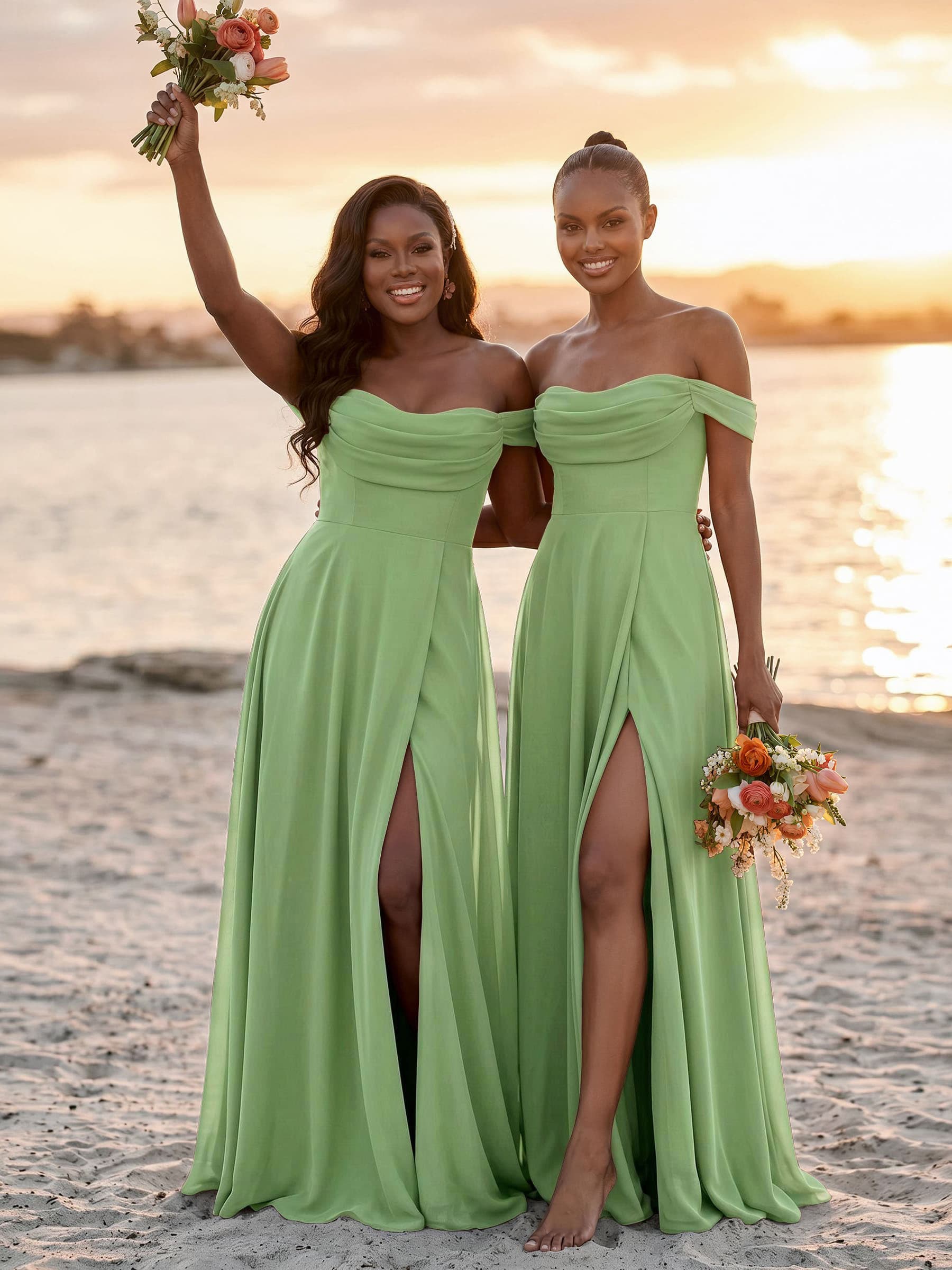 A-Line Off-The-Shoulder Sleeveless Floor-Length Chiffon Bridesmaid Dresses With Split Front, product image 69