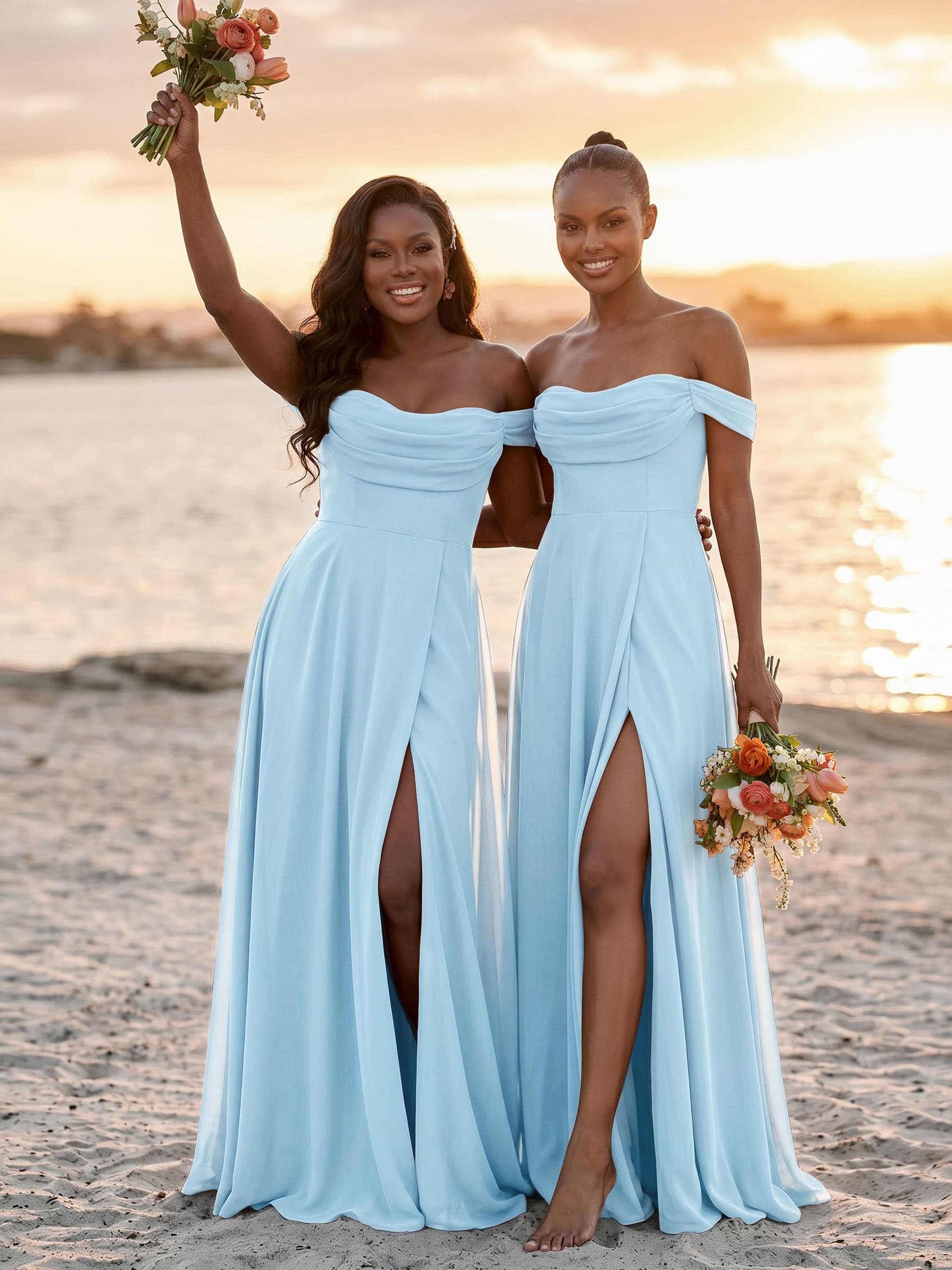 A-Line Off-The-Shoulder Sleeveless Floor-Length Chiffon Bridesmaid Dresses With Split Front, product image 15