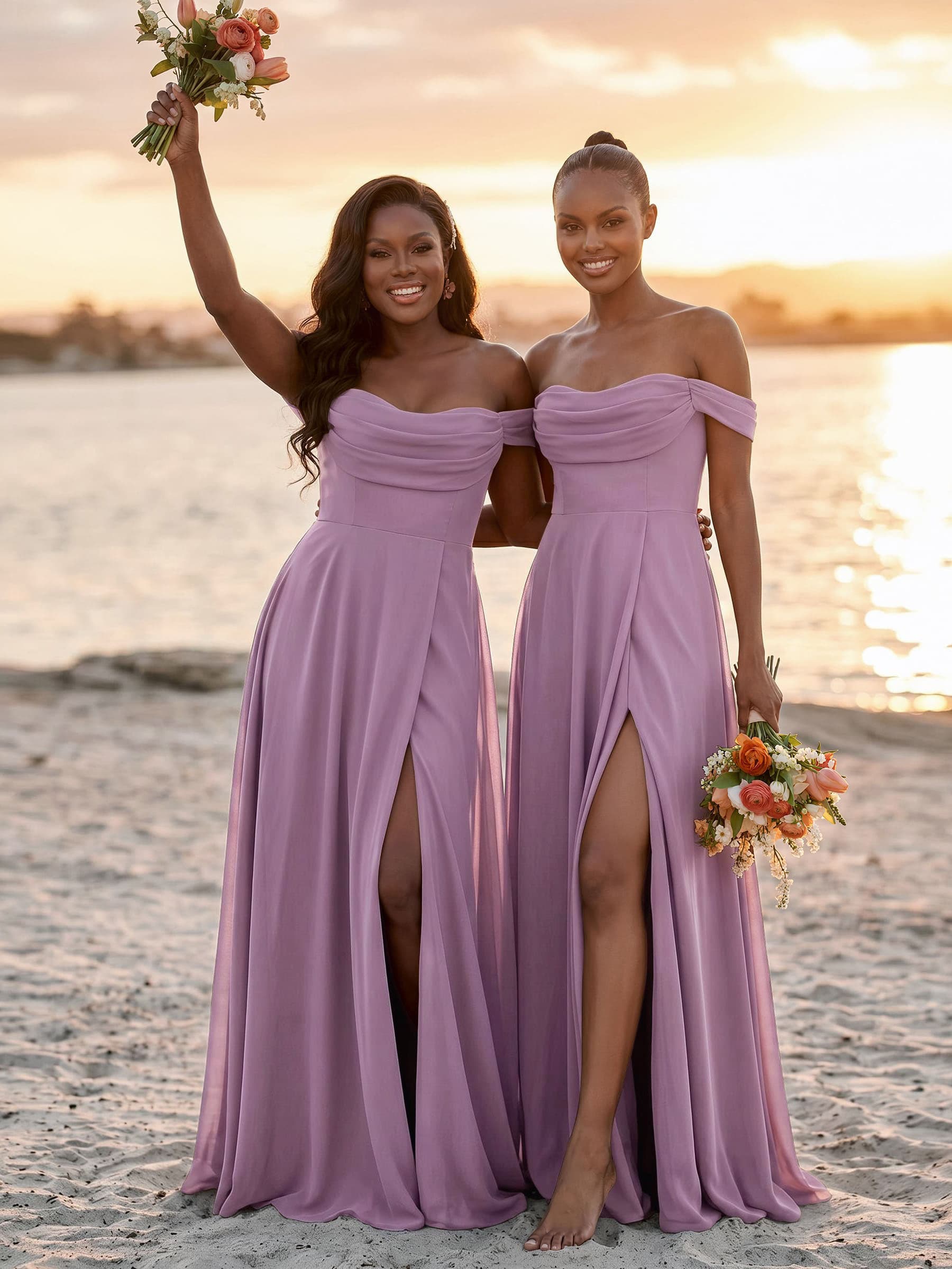 A-Line Off-The-Shoulder Sleeveless Floor-Length Chiffon Bridesmaid Dresses With Split Front, product image 32