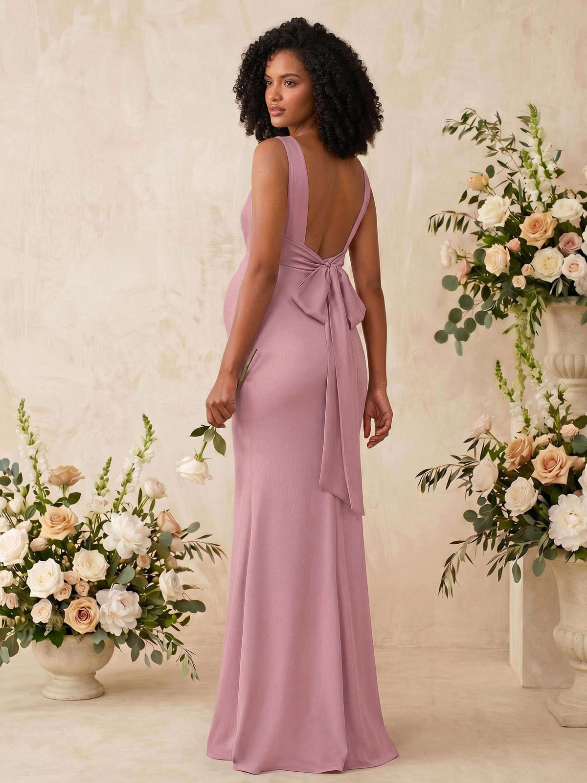 Trumpet/Mermaid Cowl Neck Sleeveless Floor-Length Jersey Maternity Bridesmaid Dresses With Bow(s), image 3