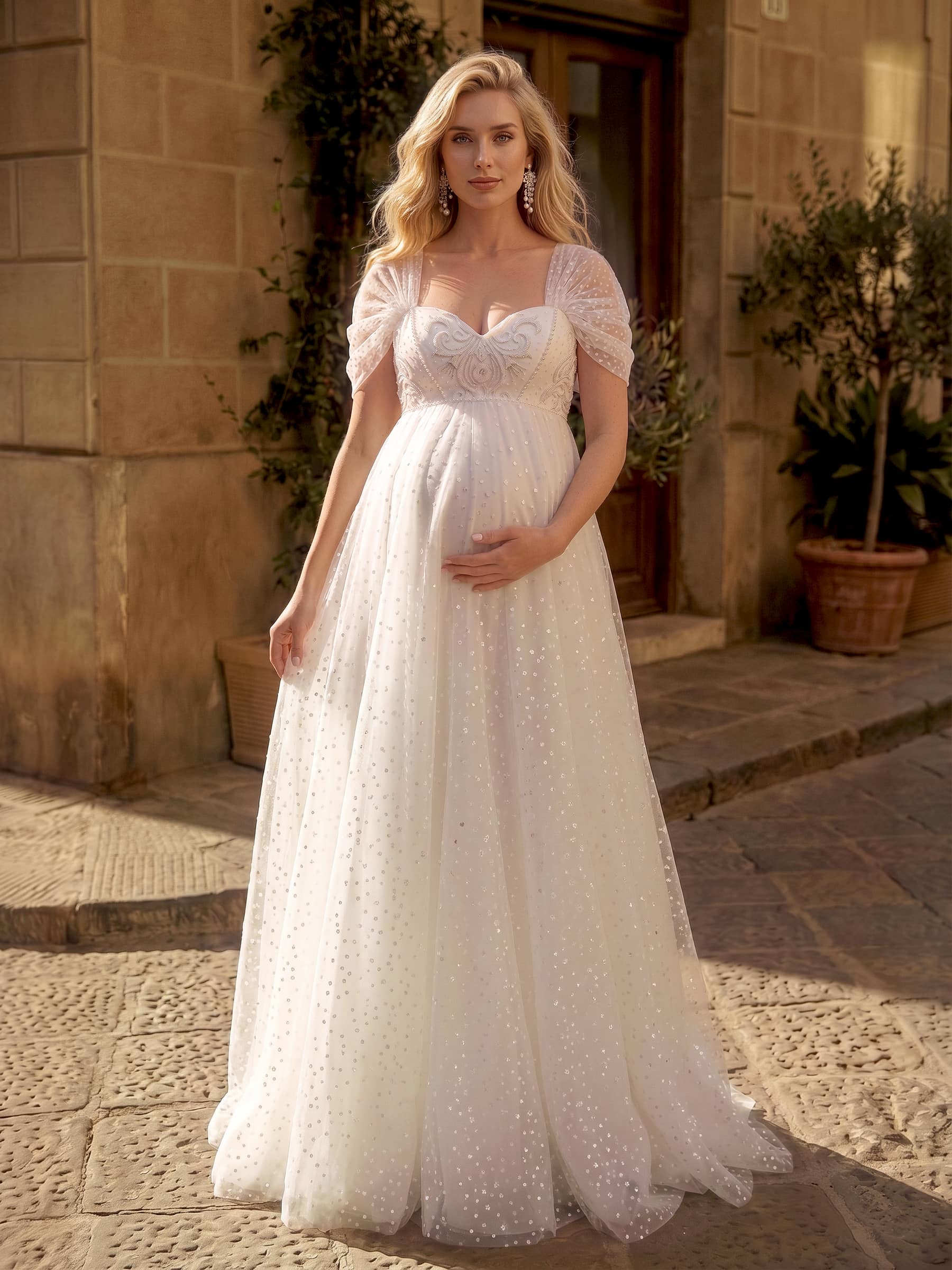 A-Line Satin Tulle Maternity Wedding Dresses Sweetheart Sleeveless Floor-Length, product image 2