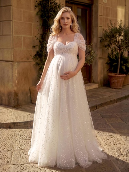 A-Line Satin Tulle Maternity Wedding Dresses Sweetheart Sleeveless Floor-Length
