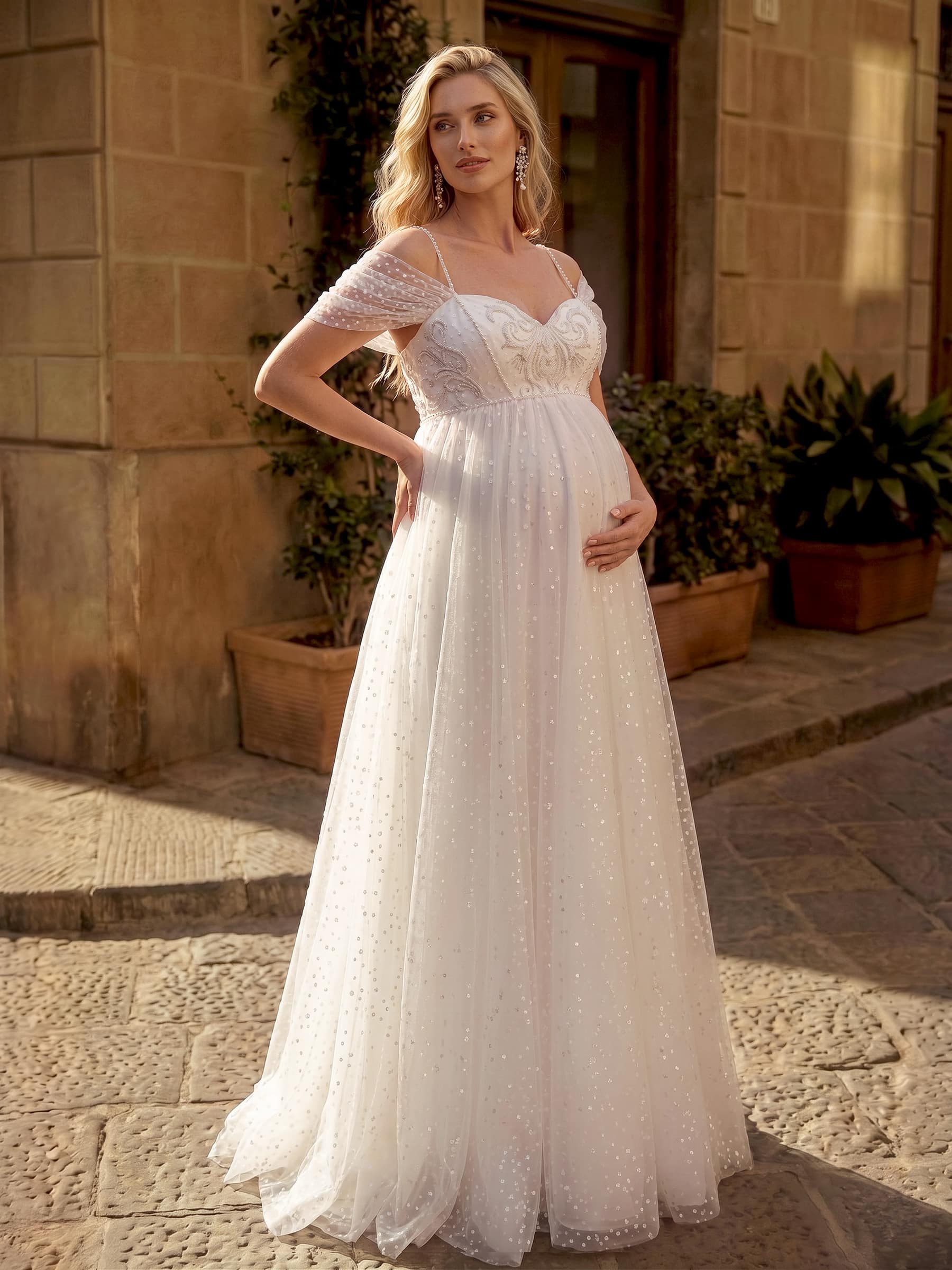 A-Line Satin Tulle Maternity Wedding Dresses Sweetheart Sleeveless Floor-Length, product image 3