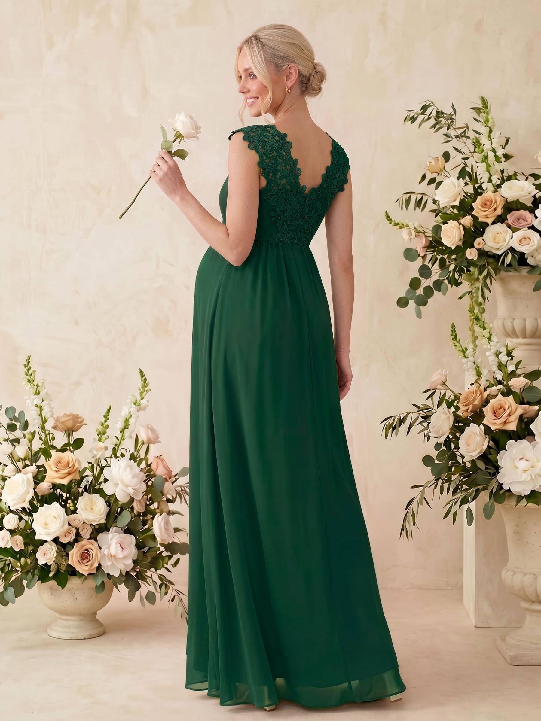 A-Line V-Neck Sleeveless Floor-Length Chiffon/Lace Maternity Bridesmaid Dresses