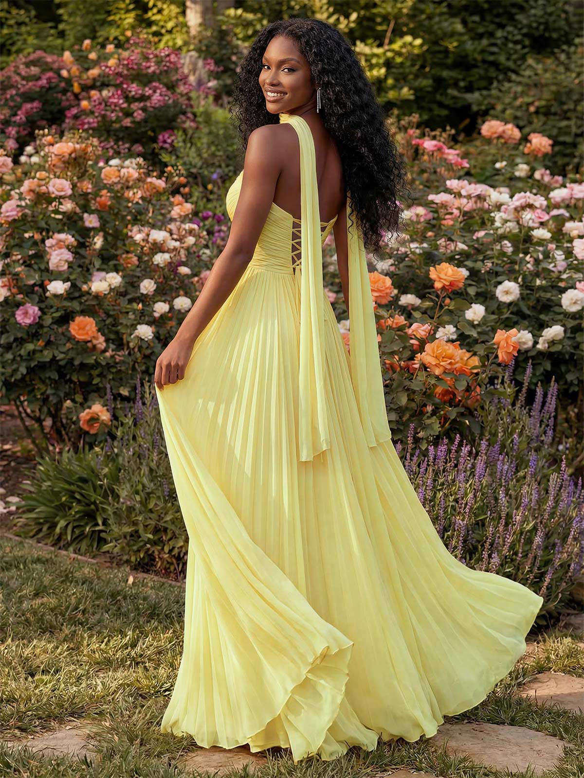 A-Line Strapless Sweep Train Chiffon Bridesmaid Dresses With Pleated/High Split, product image 2