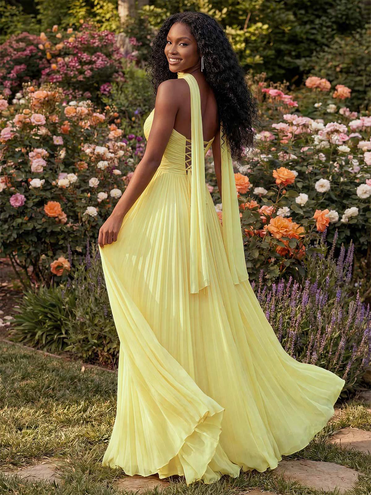 A-Line Strapless Sweep Train Chiffon Bridesmaid Dresses With Pleated/High Split, product image 2