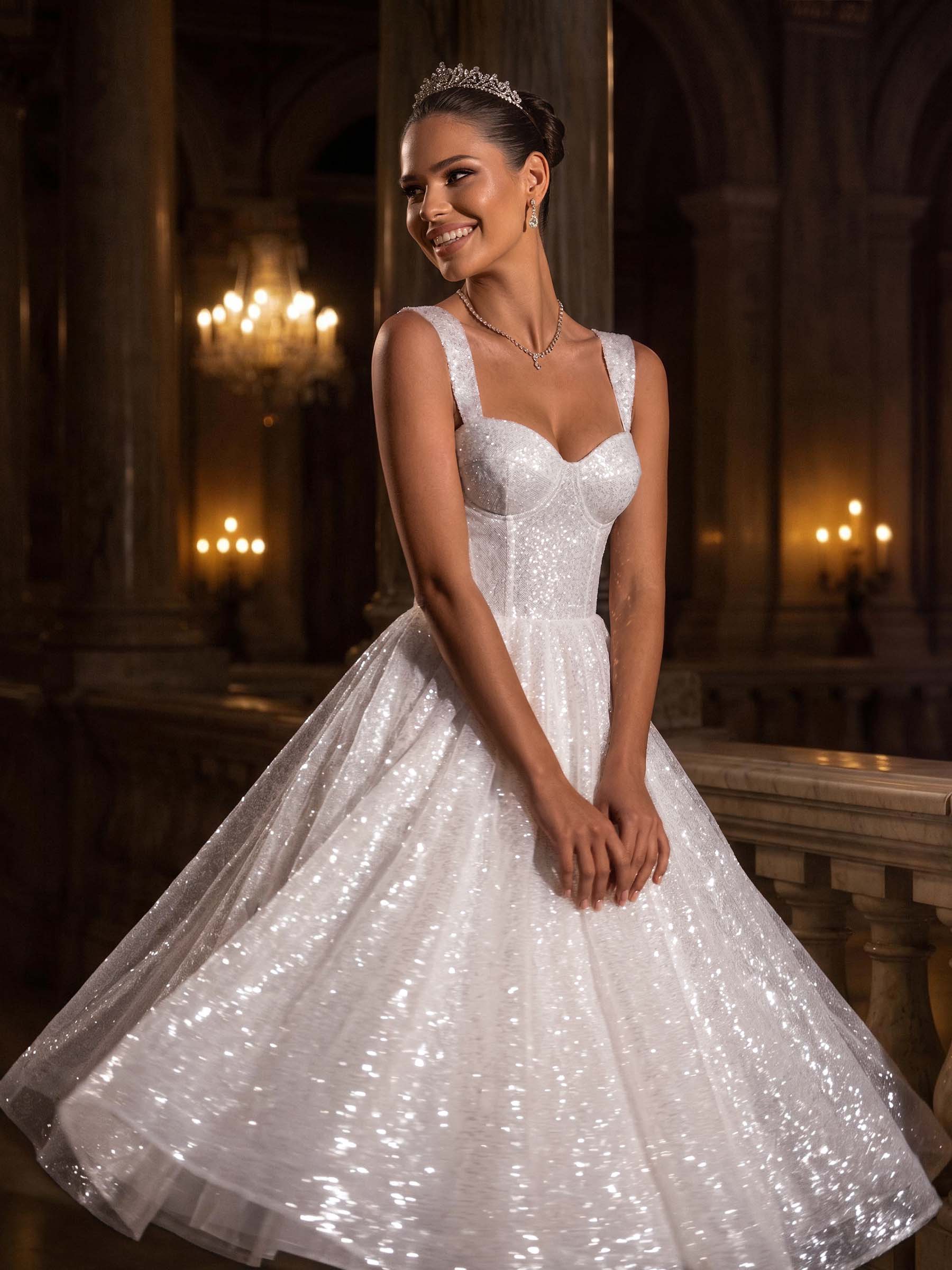 Sparkly Sequined Tea-Length Wedding Dresses, image 3