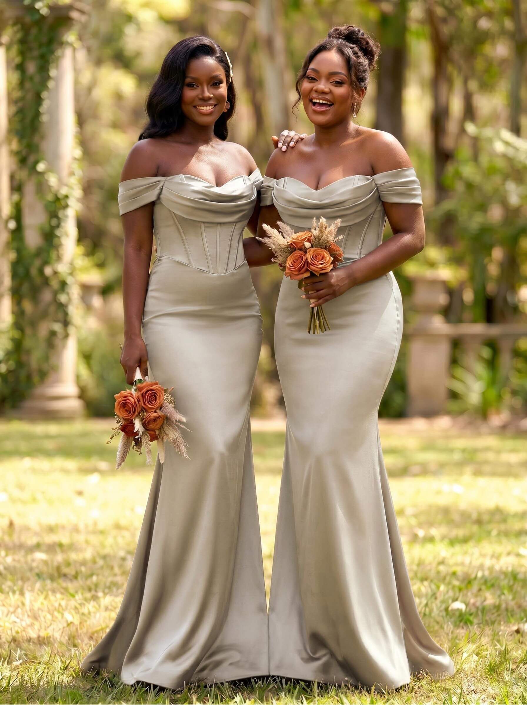 Elegant Trumpet/Mermaid Off-The-Shoulder Sleeveless Sweep Train Satin Bridesmaid Dresses, product image 63