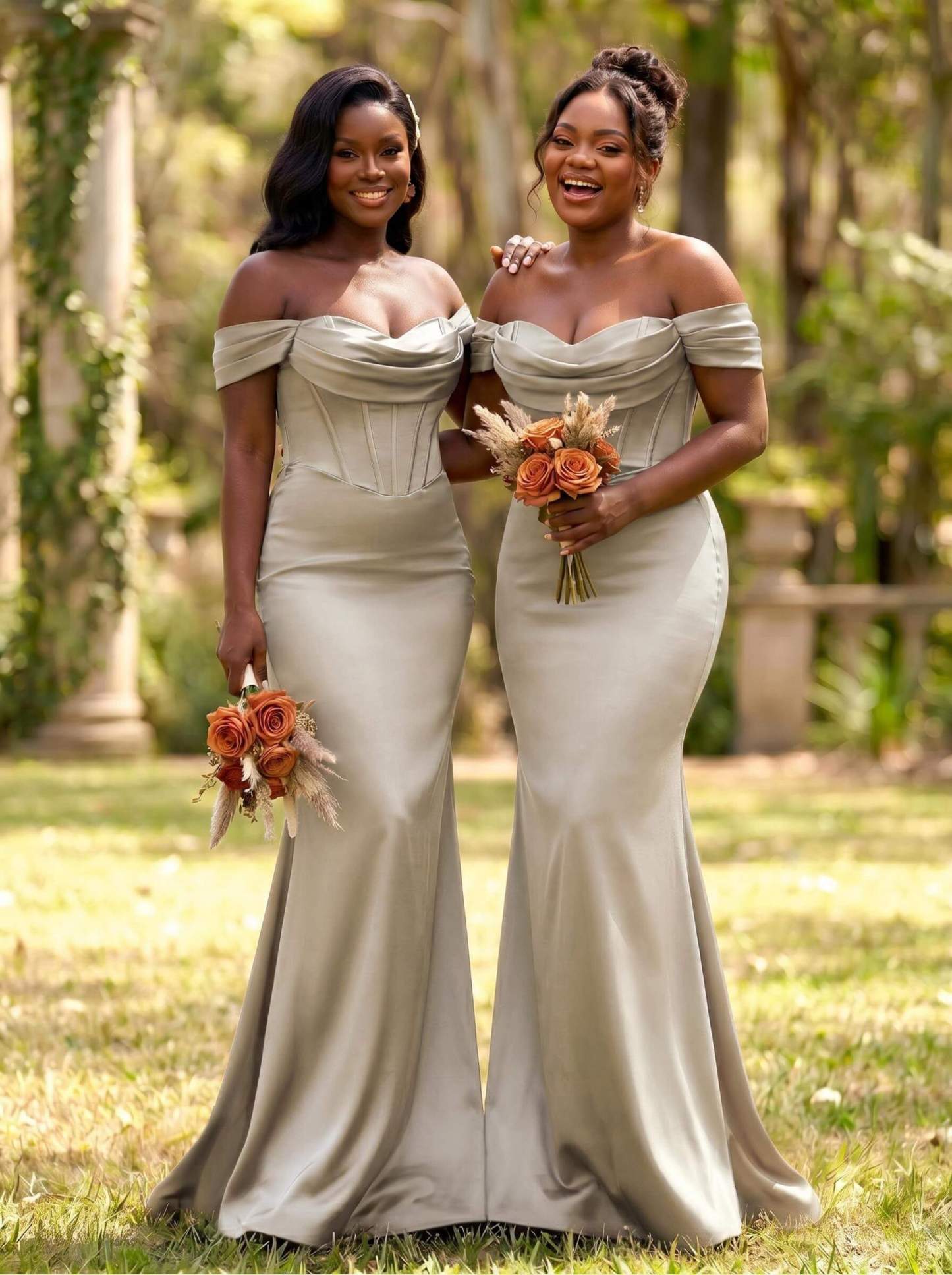 Elegant Trumpet/Mermaid Off-The-Shoulder Sleeveless Sweep Train Satin Bridesmaid Dresses, product image 63