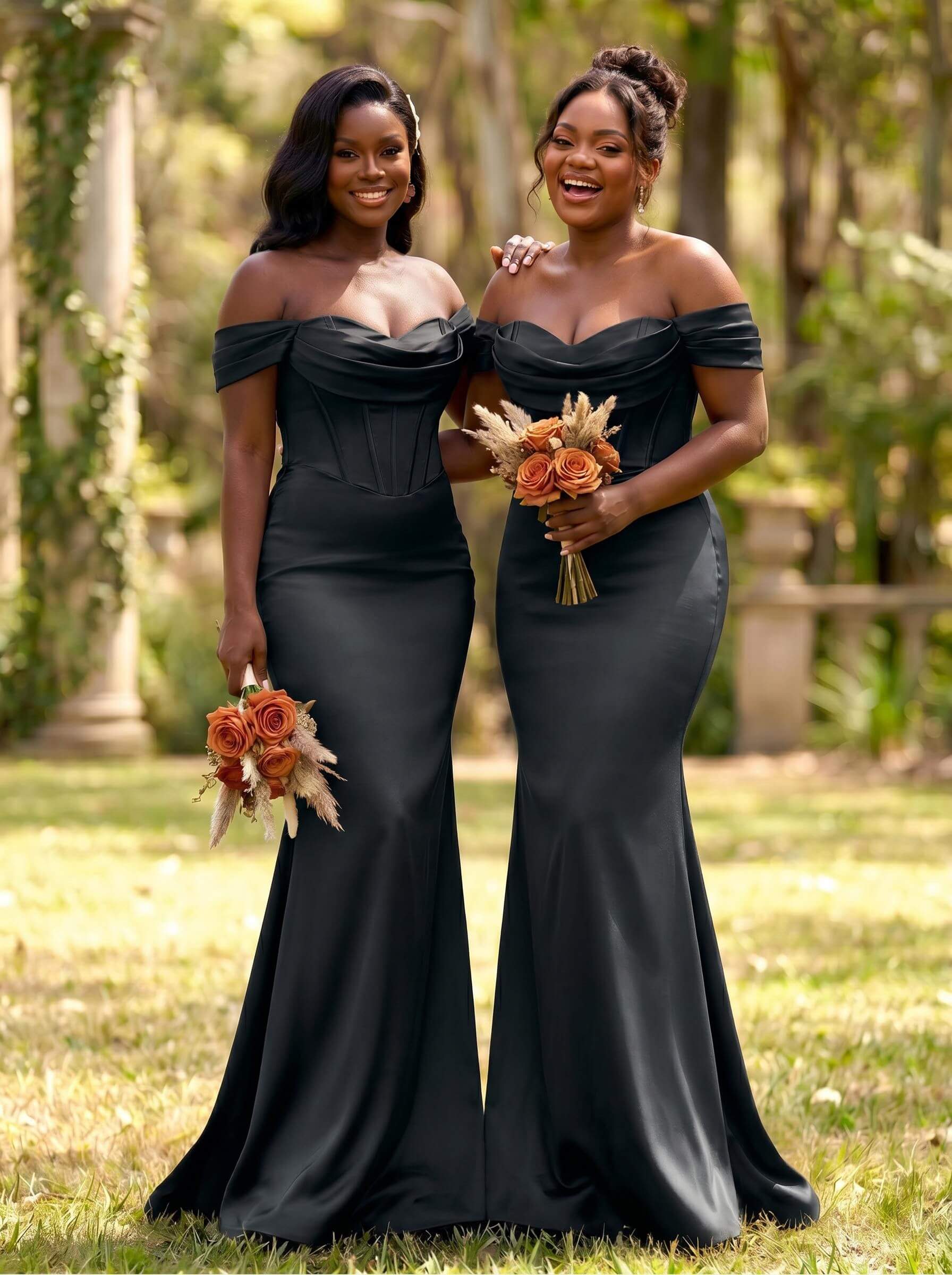 Elegant Trumpet/Mermaid Off-The-Shoulder Sleeveless Sweep Train Satin Bridesmaid Dresses, product image 59