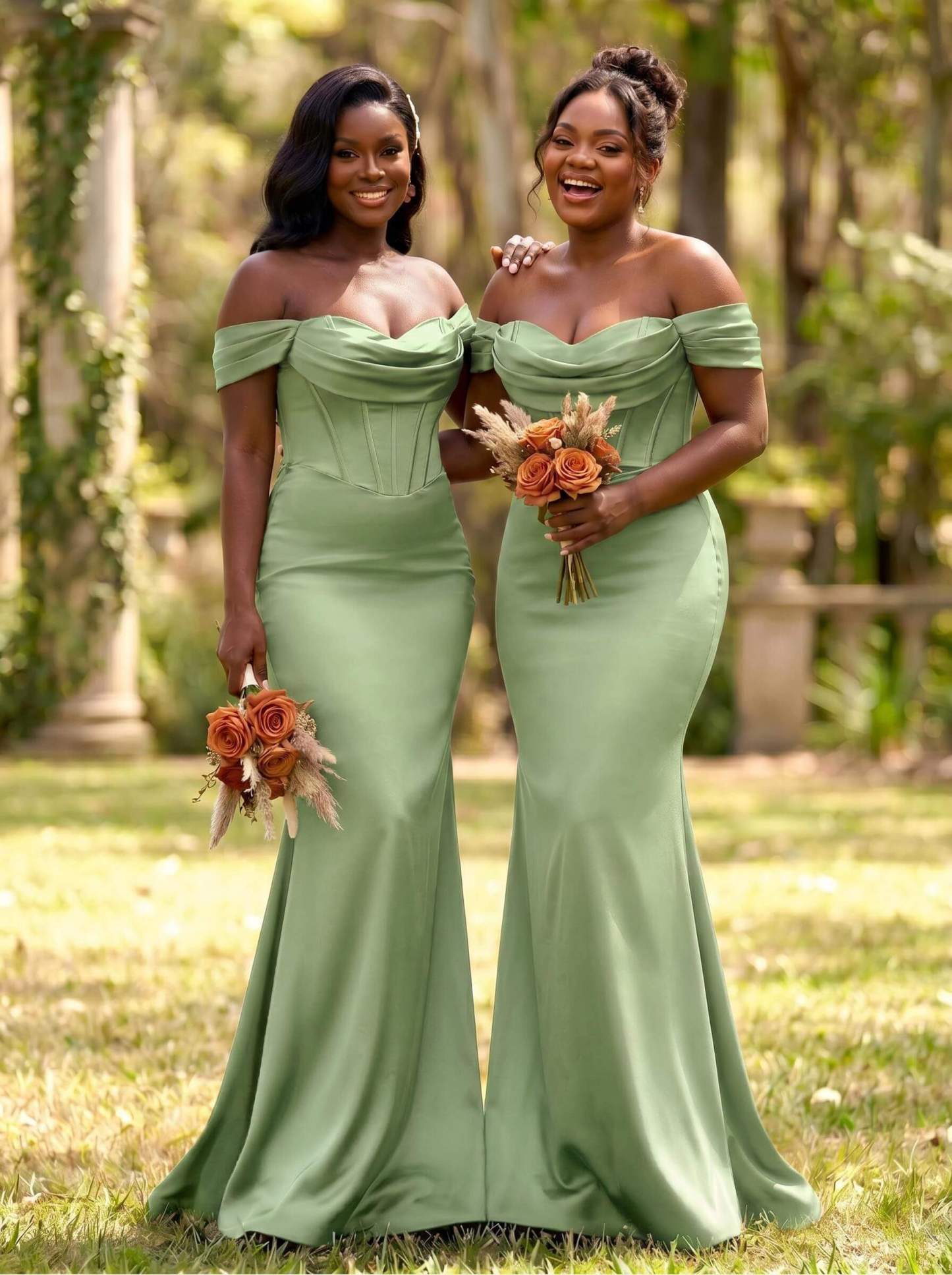 Elegant Trumpet/Mermaid Off-The-Shoulder Sleeveless Sweep Train Satin Bridesmaid Dresses, product image 44
