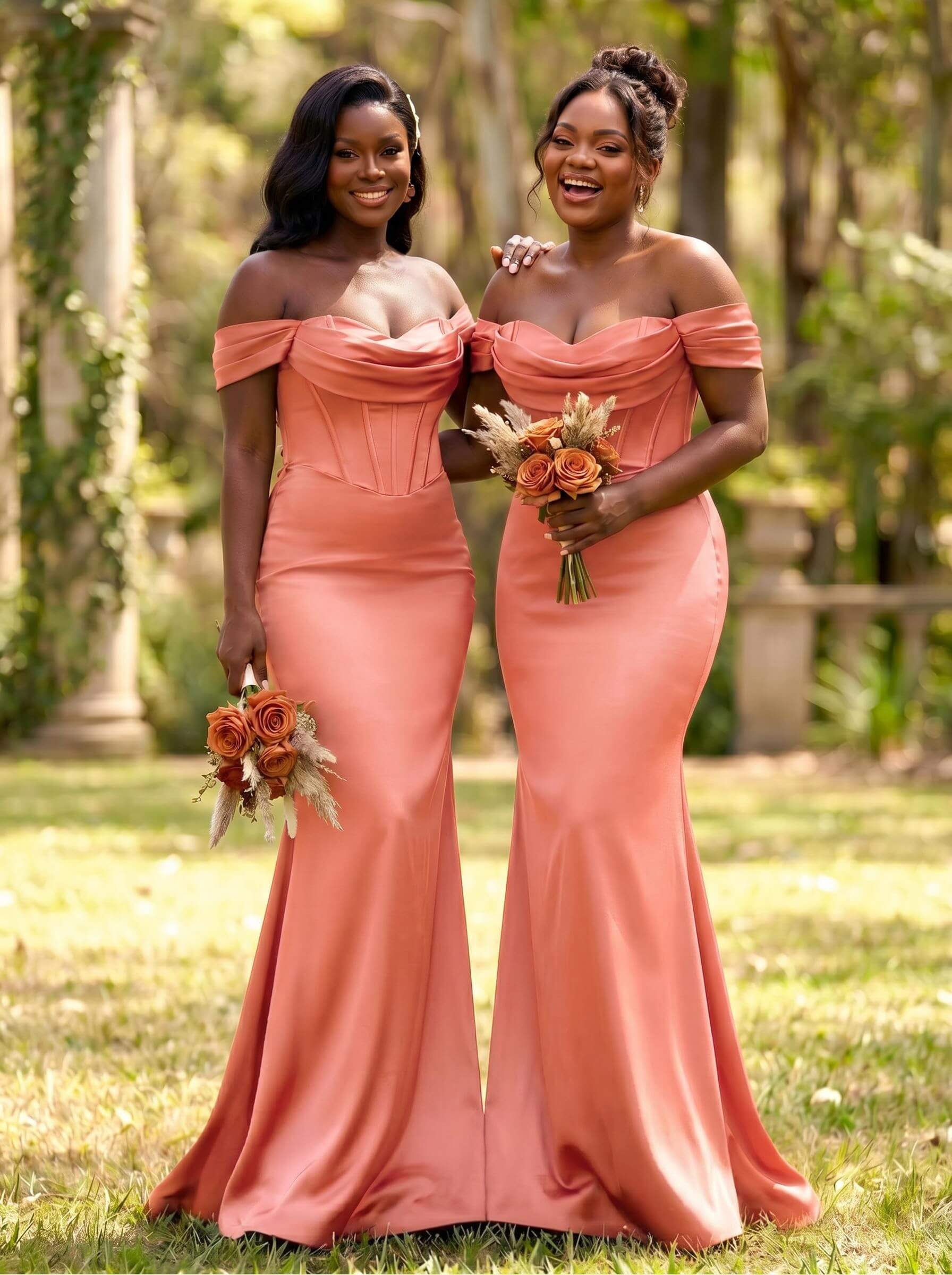 Elegant Trumpet/Mermaid Off-The-Shoulder Sleeveless Sweep Train Satin Bridesmaid Dresses, product image 26