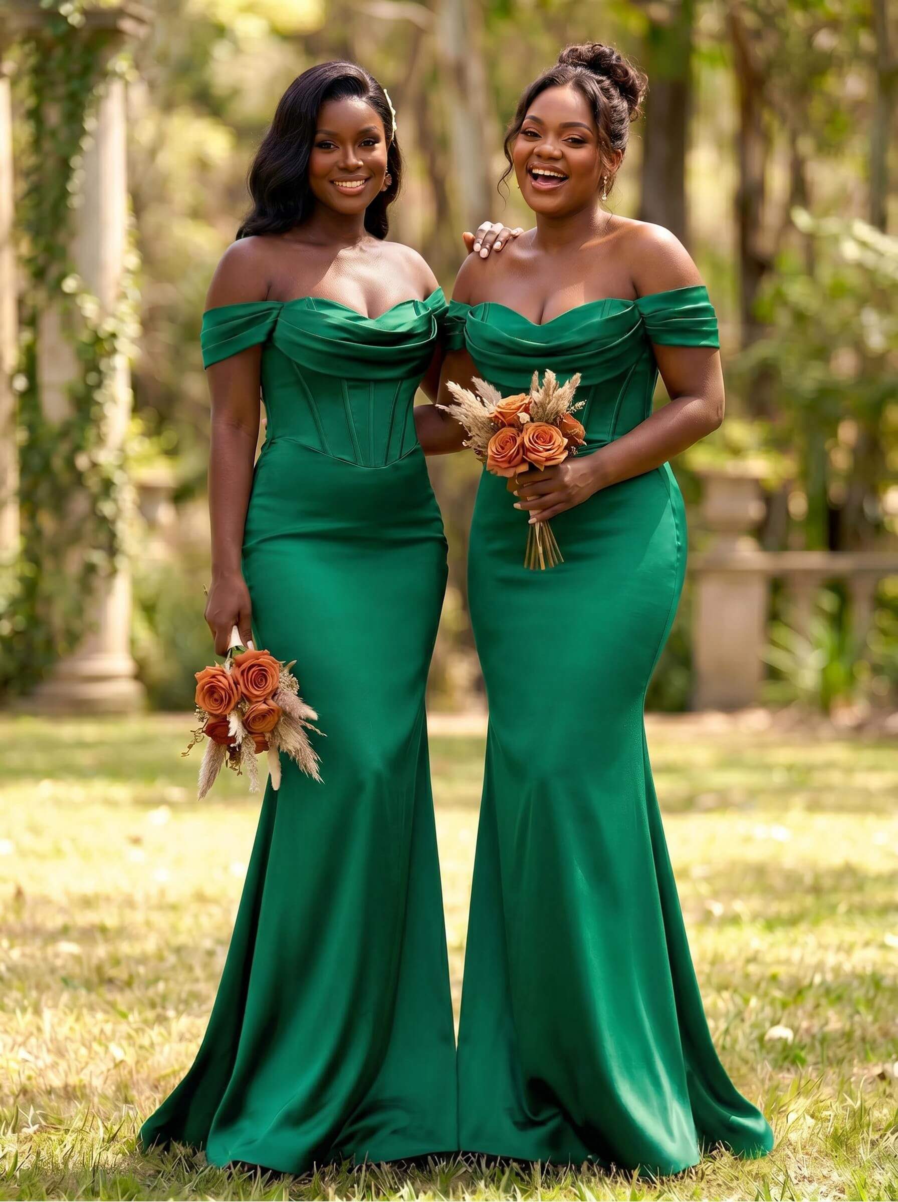 Elegant Trumpet/Mermaid Off-The-Shoulder Sleeveless Sweep Train Satin Bridesmaid Dresses, product image 40
