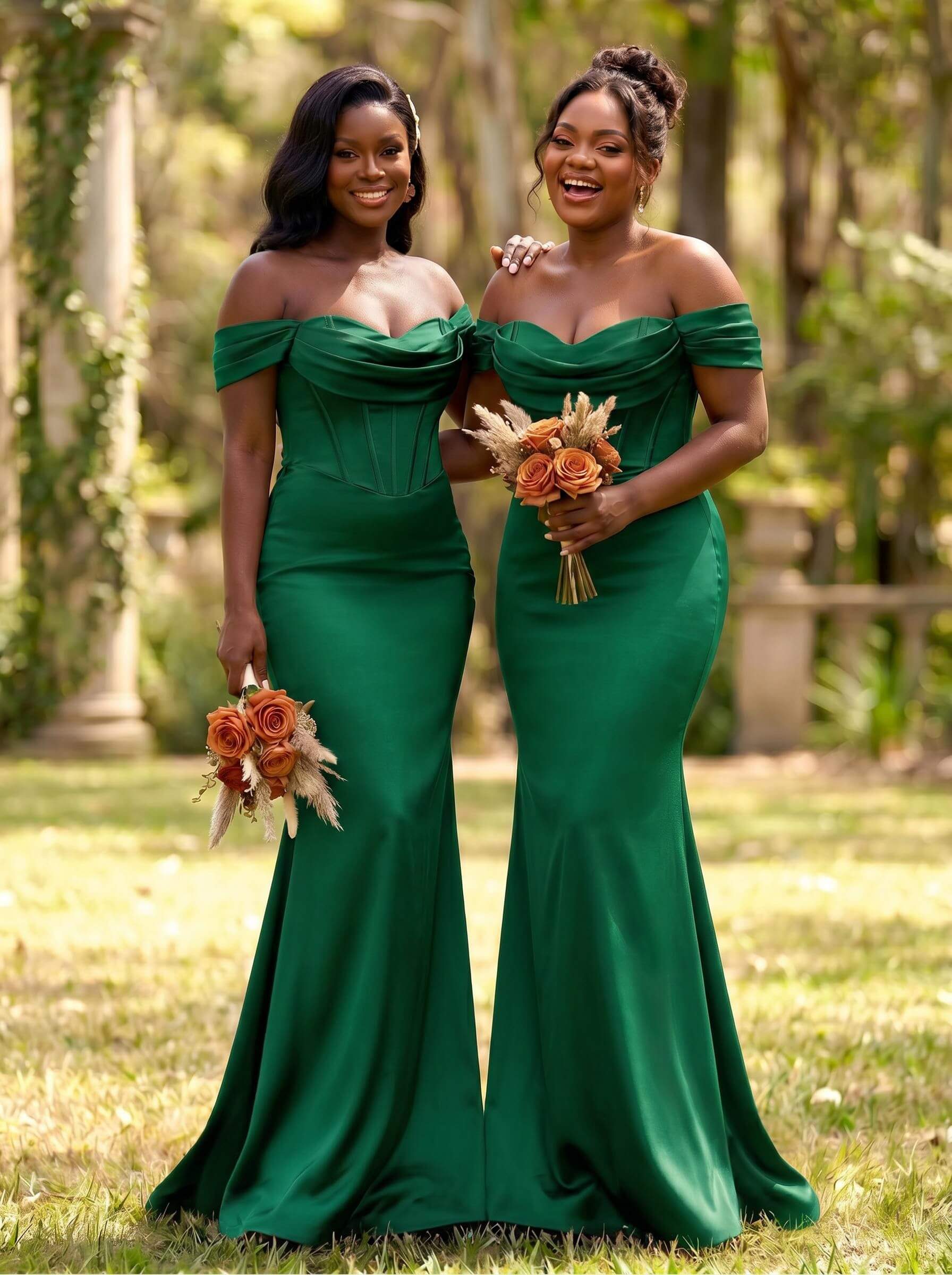 Elegant Trumpet/Mermaid Off-The-Shoulder Sleeveless Sweep Train Satin Bridesmaid Dresses, product image 64