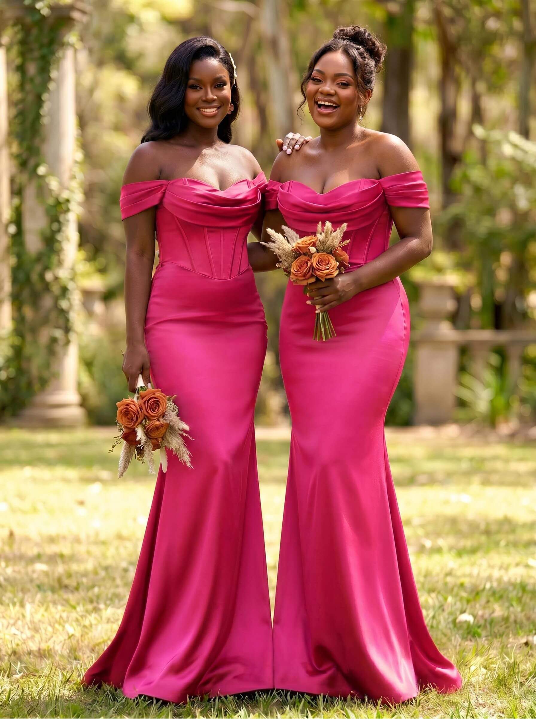 Elegant Trumpet/Mermaid Off-The-Shoulder Sleeveless Sweep Train Satin Bridesmaid Dresses, product image 60