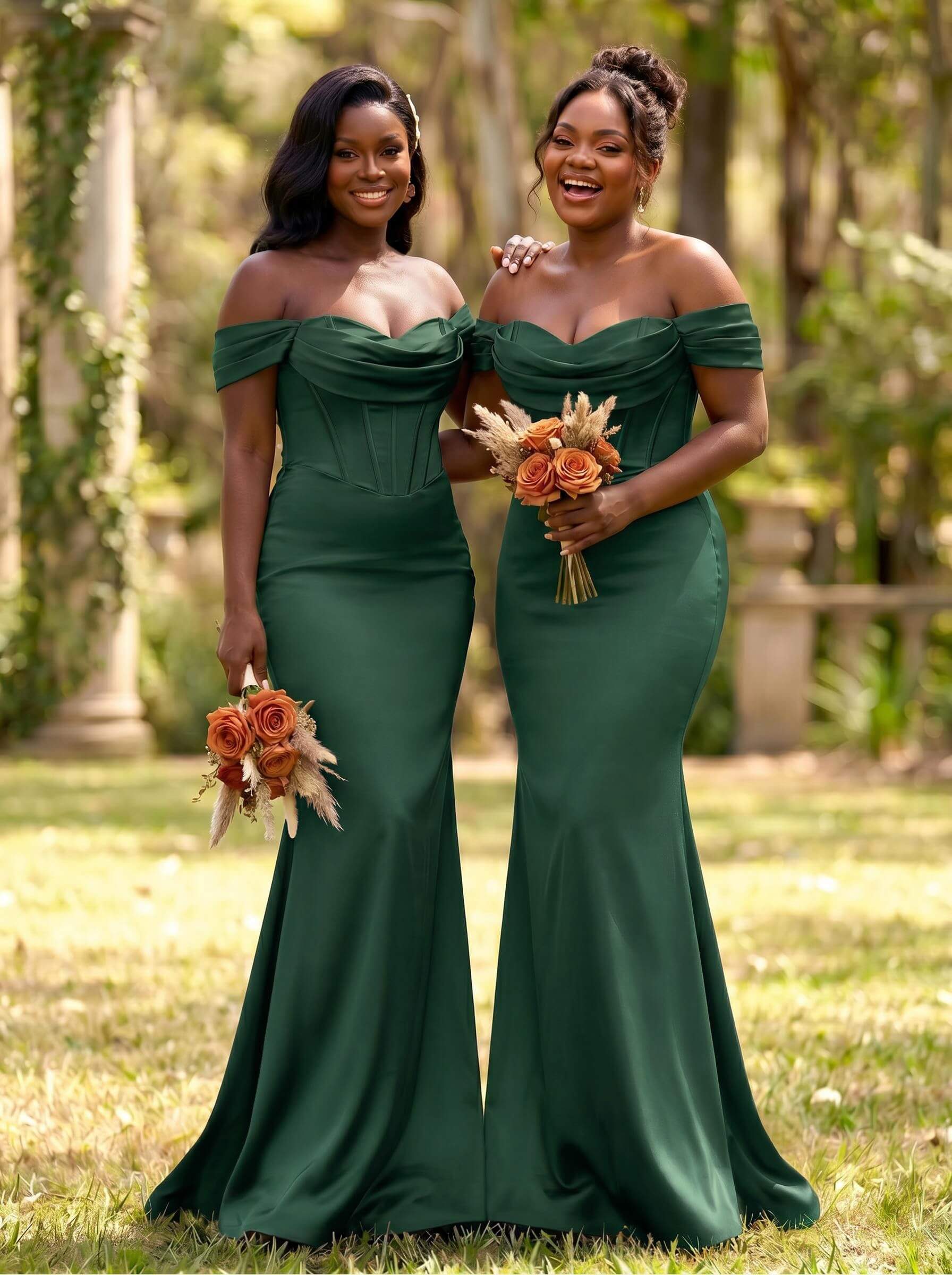 Elegant Trumpet/Mermaid Off-The-Shoulder Sleeveless Sweep Train Satin Bridesmaid Dresses, product image 41