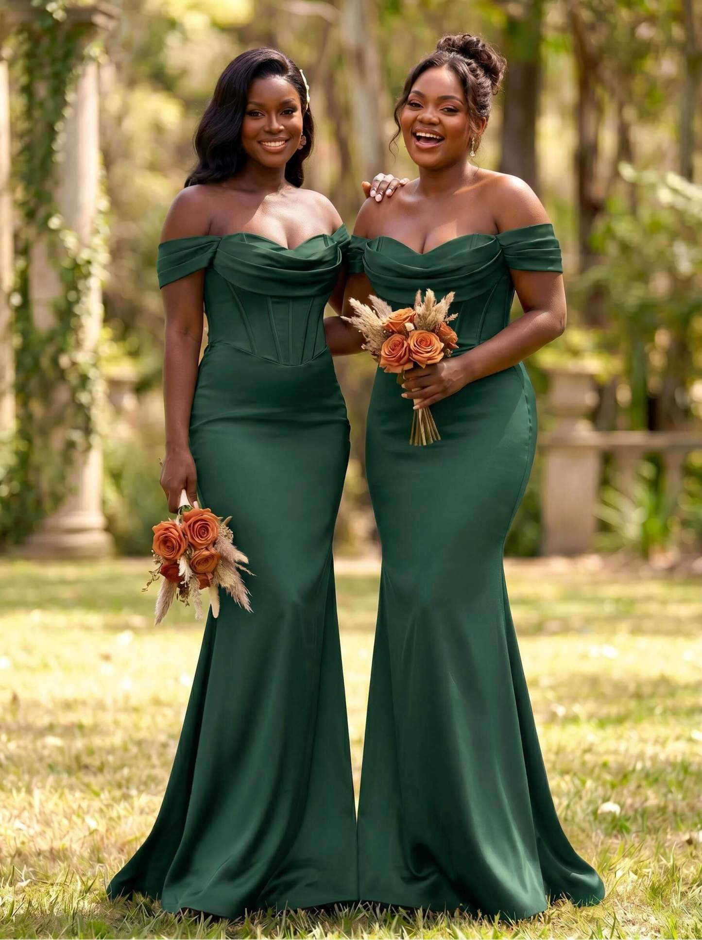 Elegant Trumpet/Mermaid Off-The-Shoulder Sleeveless Sweep Train Satin Bridesmaid Dresses, product image 41