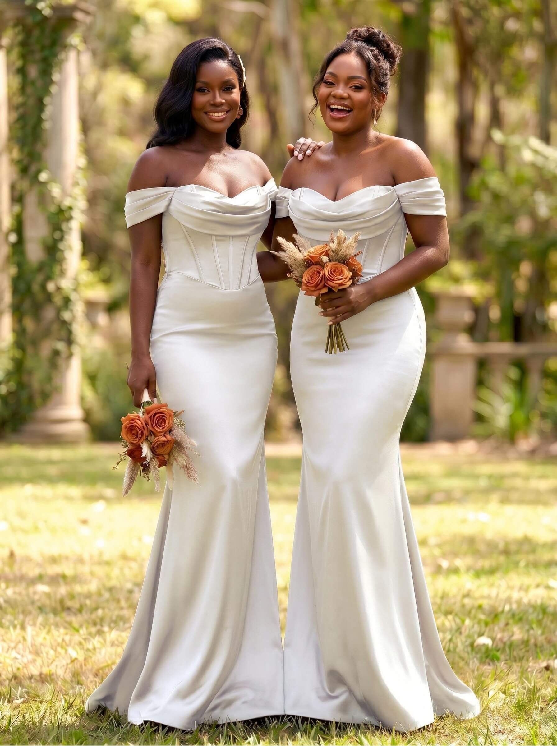 Elegant Trumpet/Mermaid Off-The-Shoulder Sleeveless Sweep Train Satin Bridesmaid Dresses, product image 55