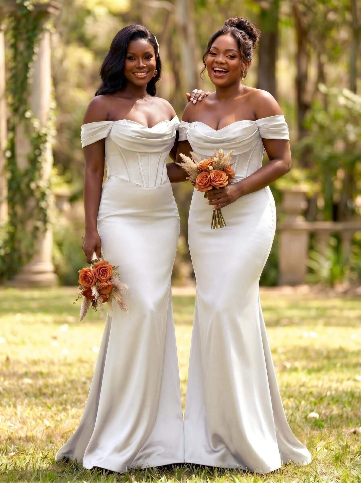 Elegant Trumpet/Mermaid Off-The-Shoulder Sleeveless Sweep Train Satin Bridesmaid Dresses, product image 55