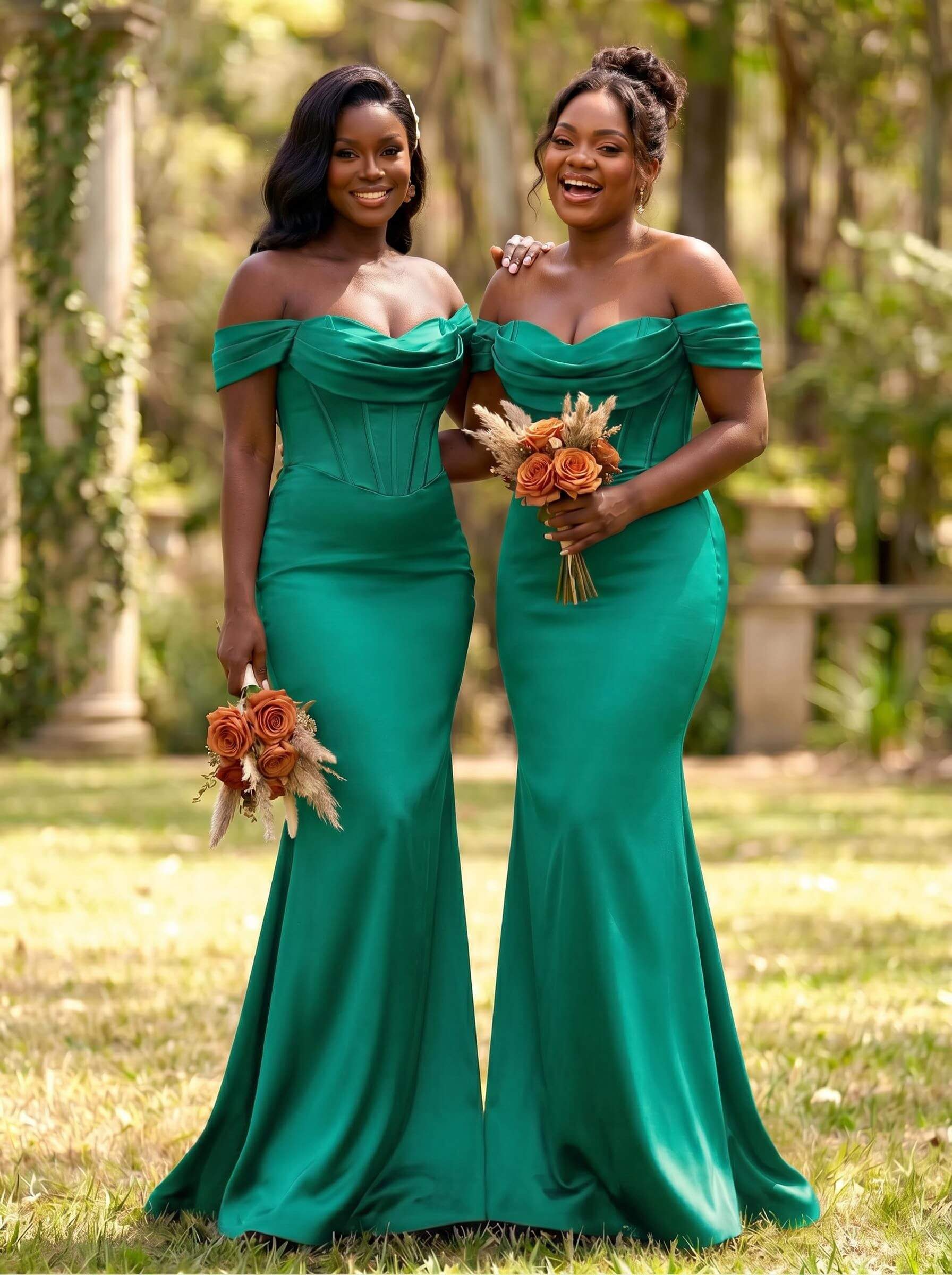 Elegant Trumpet/Mermaid Off-The-Shoulder Sleeveless Sweep Train Satin Bridesmaid Dresses, product image 43