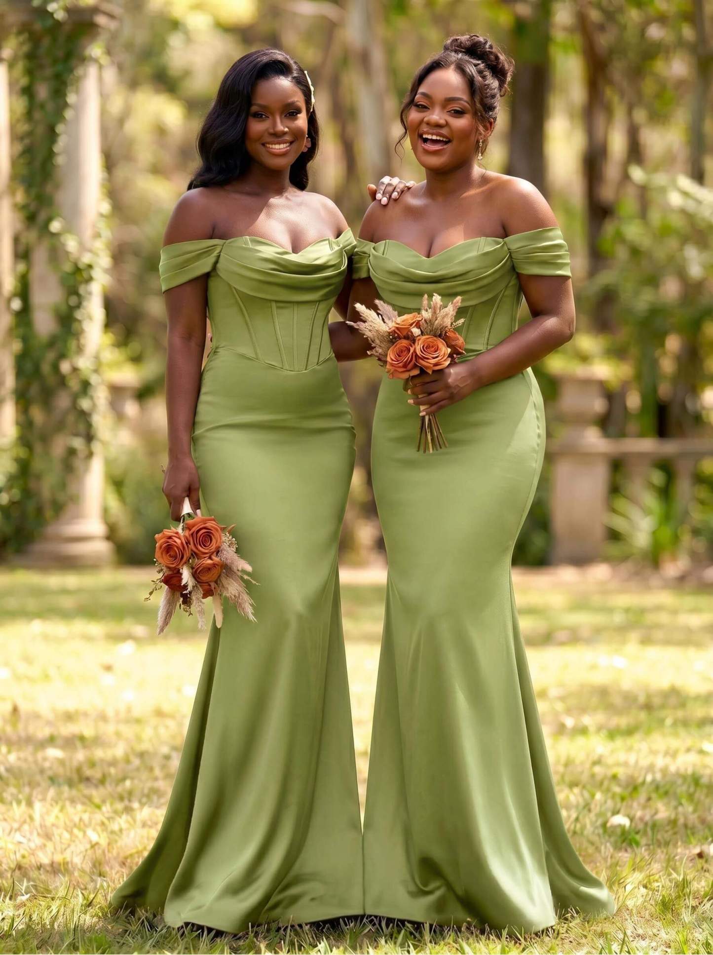 Elegant Trumpet/Mermaid Off-The-Shoulder Sleeveless Sweep Train Satin Bridesmaid Dresses, product image 67
