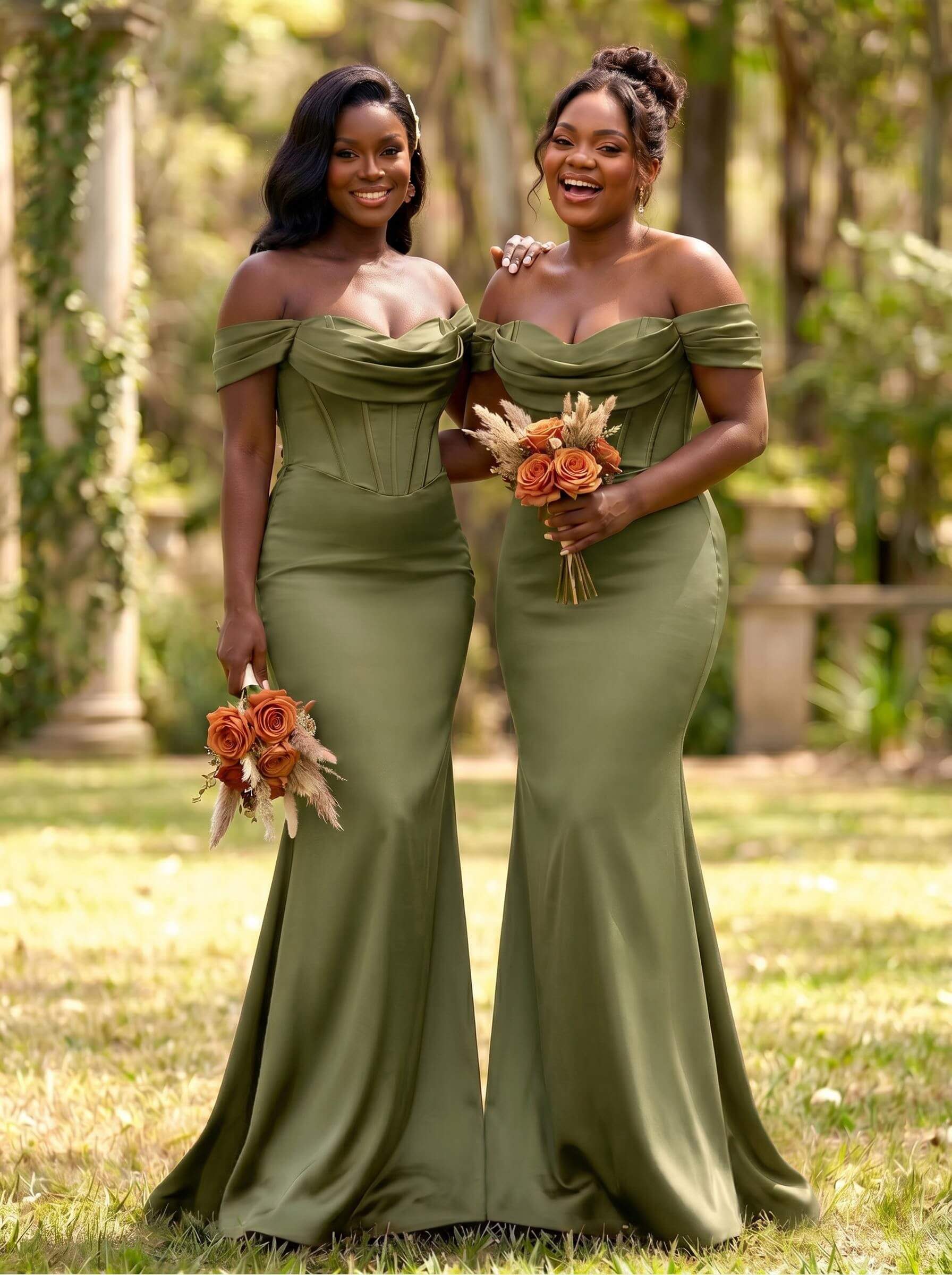 Elegant Trumpet/Mermaid Off-The-Shoulder Sleeveless Sweep Train Satin Bridesmaid Dresses, product image 62
