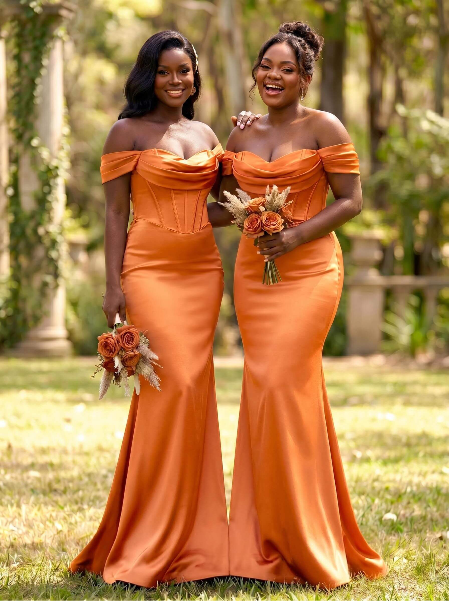 Elegant Trumpet/Mermaid Off-The-Shoulder Sleeveless Sweep Train Satin Bridesmaid Dresses, product image 52