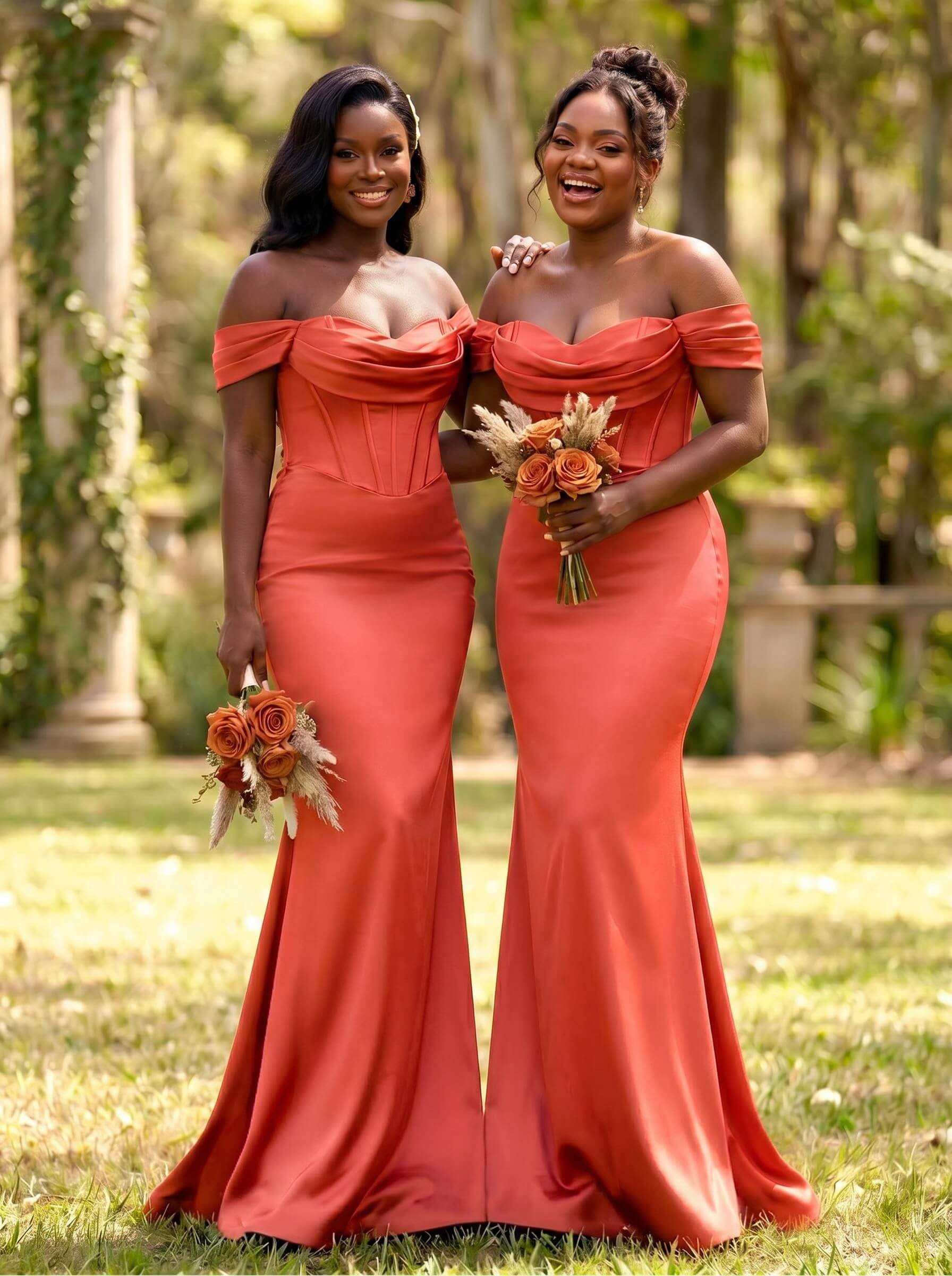 Elegant Trumpet/Mermaid Off-The-Shoulder Sleeveless Sweep Train Satin Bridesmaid Dresses, product image 53