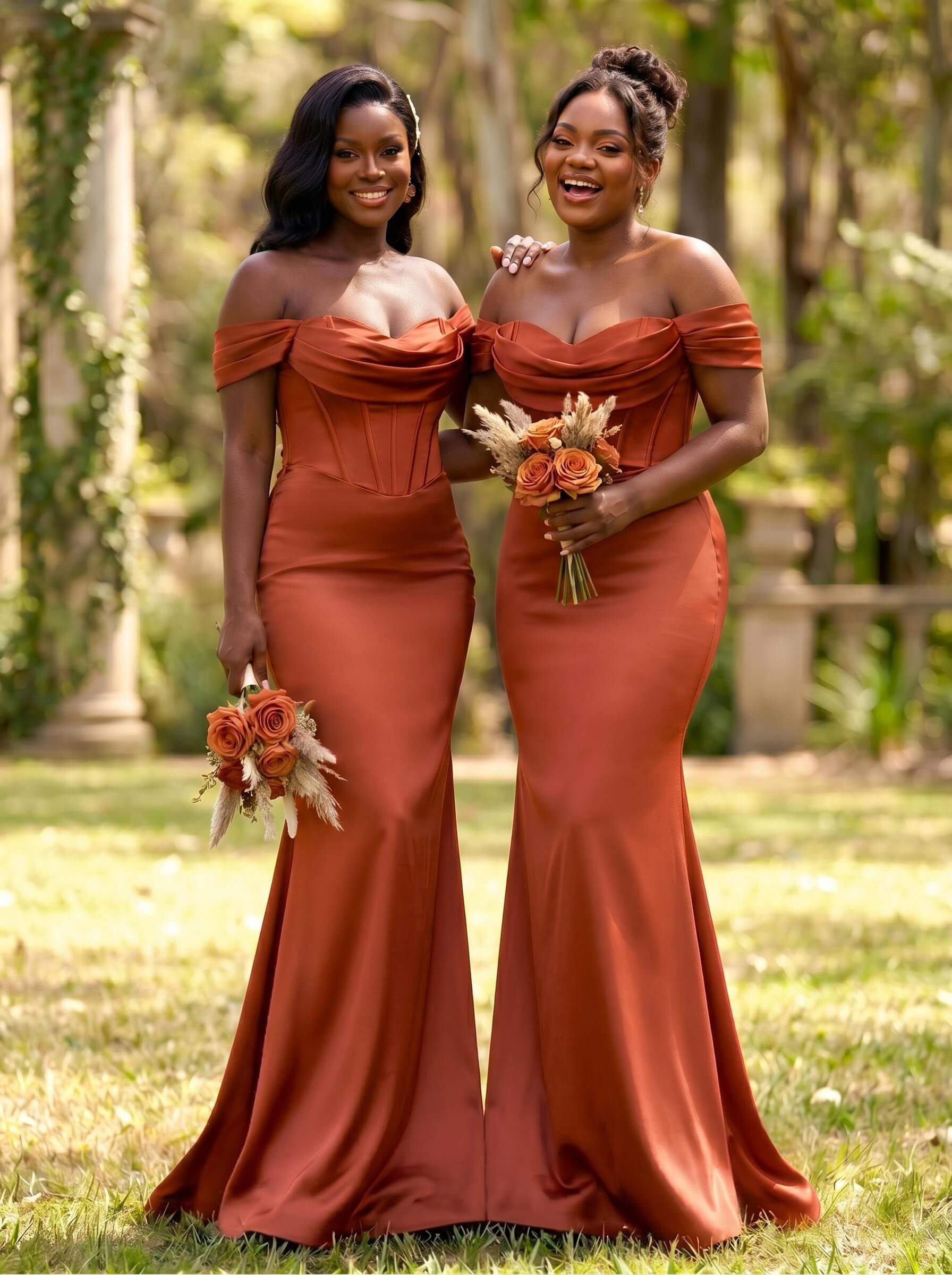 Elegant Trumpet/Mermaid Off-The-Shoulder Sleeveless Sweep Train Satin Bridesmaid Dresses, product image 68