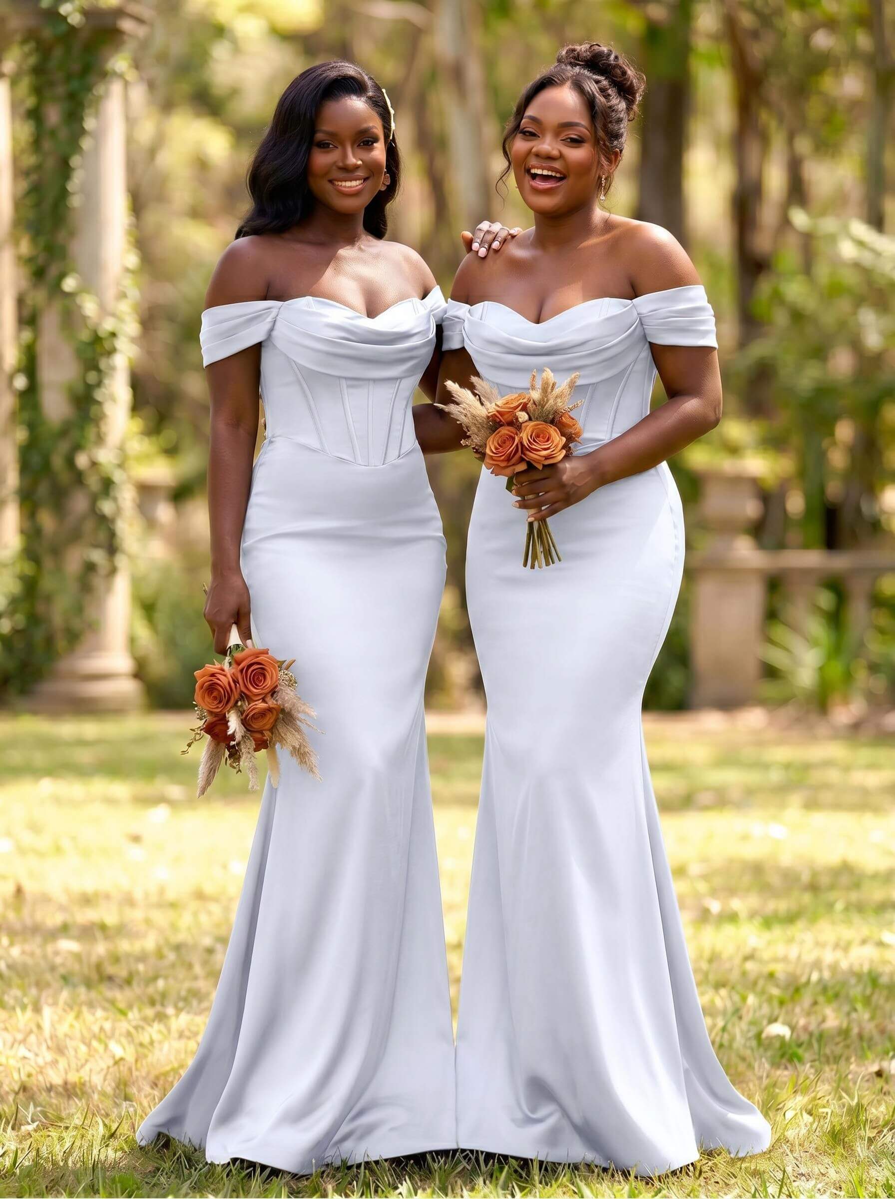 Elegant Trumpet/Mermaid Off-The-Shoulder Sleeveless Sweep Train Satin Bridesmaid Dresses, product image 56