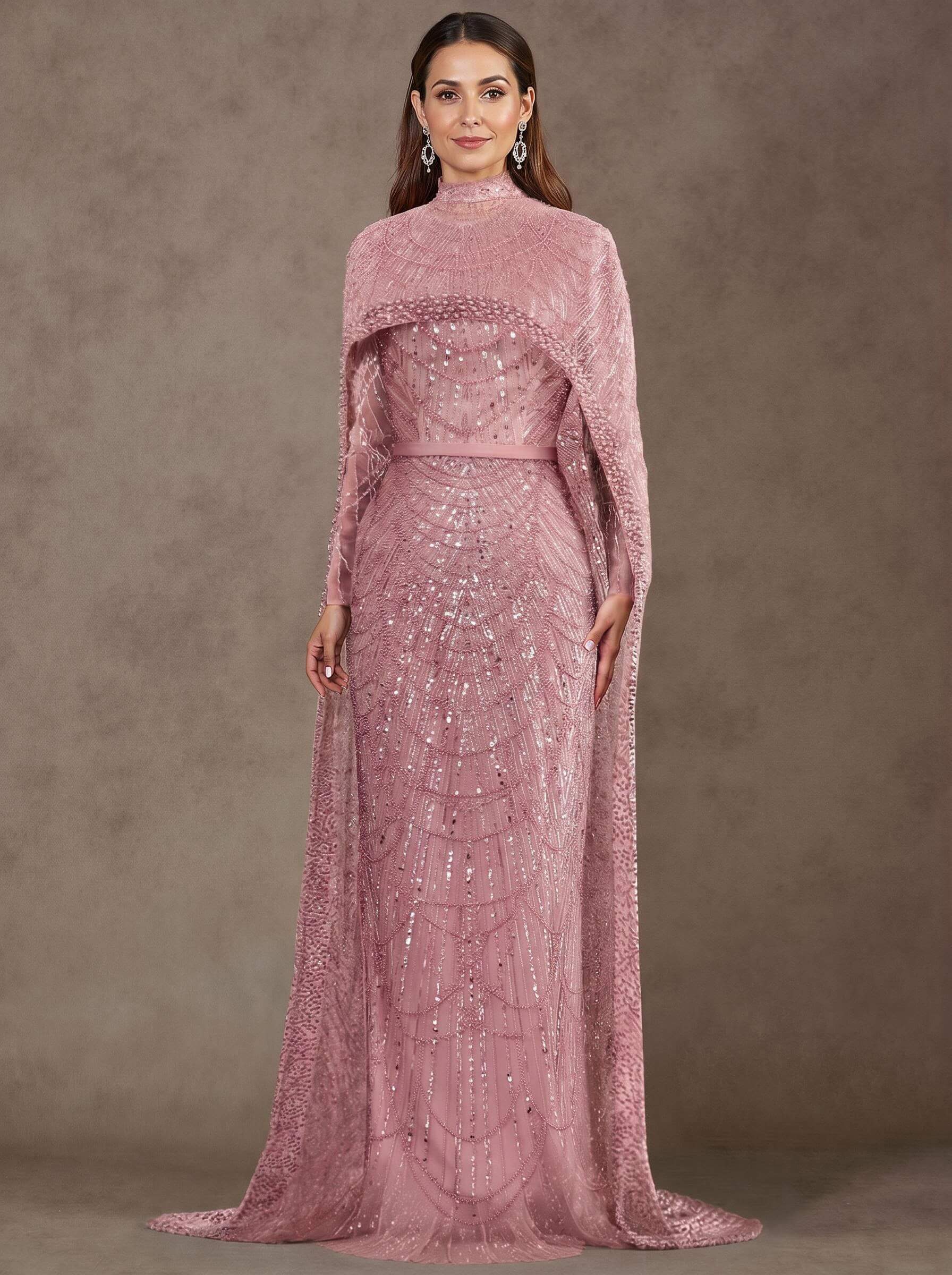 Sheath Column High Neck Long Sleeves Sweep Train Lace Satin Tulle Mother Of The Bride Dresses