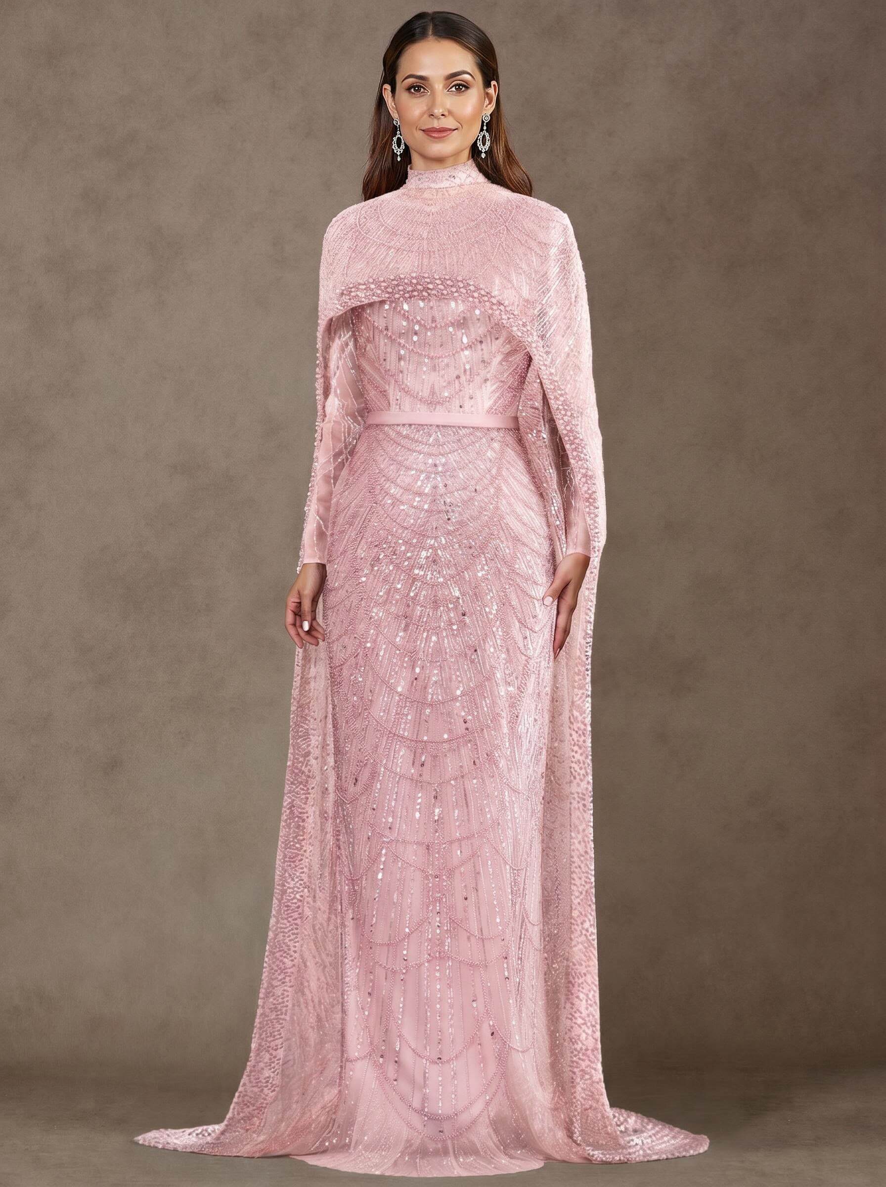 Sheath Column High Neck Long Sleeves Sweep Train Lace Satin Tulle Mother Of The Bride Dresses