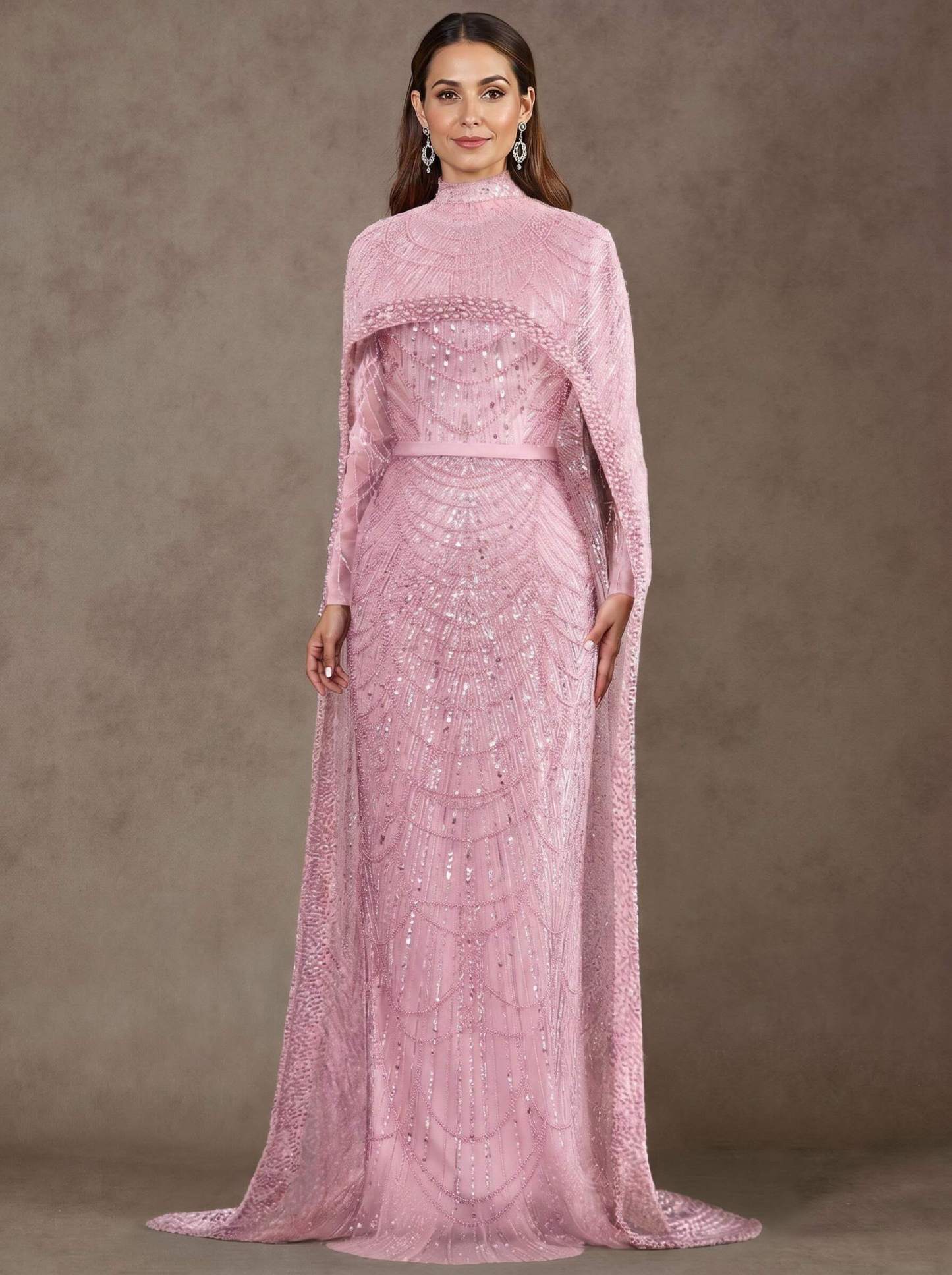 Sheath Column High Neck Long Sleeves Sweep Train Lace Satin Tulle Mother Of The Bride Dresses