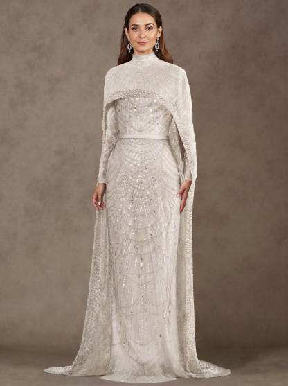 Sheath Column High Neck Long Sleeves Sweep Train Lace Satin Tulle Mother Of The Bride Dresses