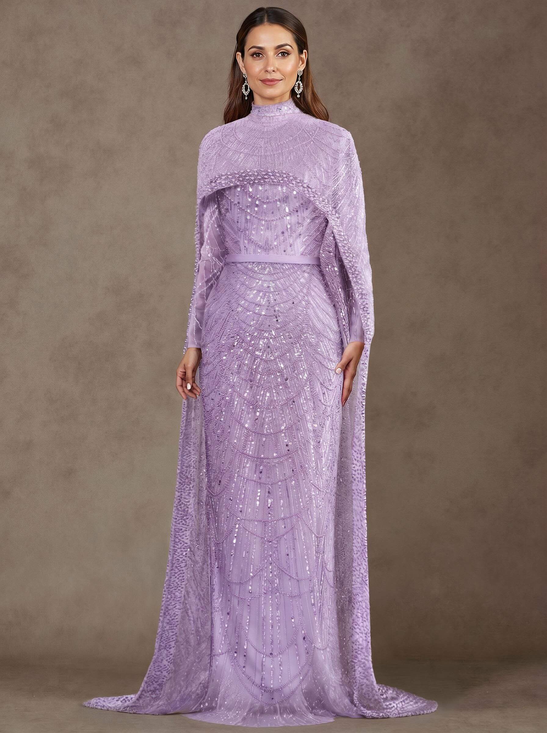 Sheath Column High Neck Long Sleeves Sweep Train Lace Satin Tulle Mother Of The Bride Dresses