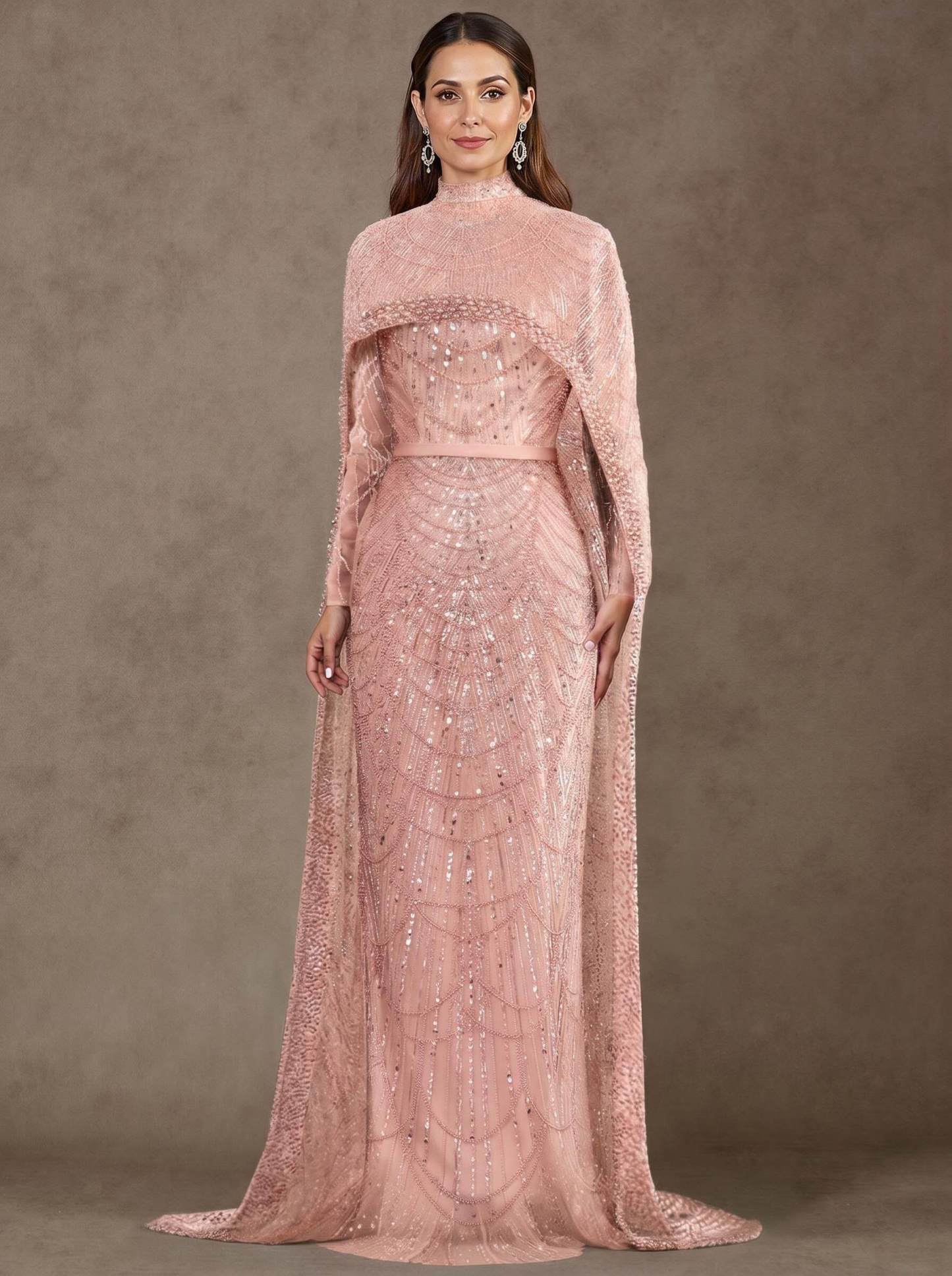 Sheath Column High Neck Long Sleeves Sweep Train Lace Satin Tulle Mother Of The Bride Dresses
