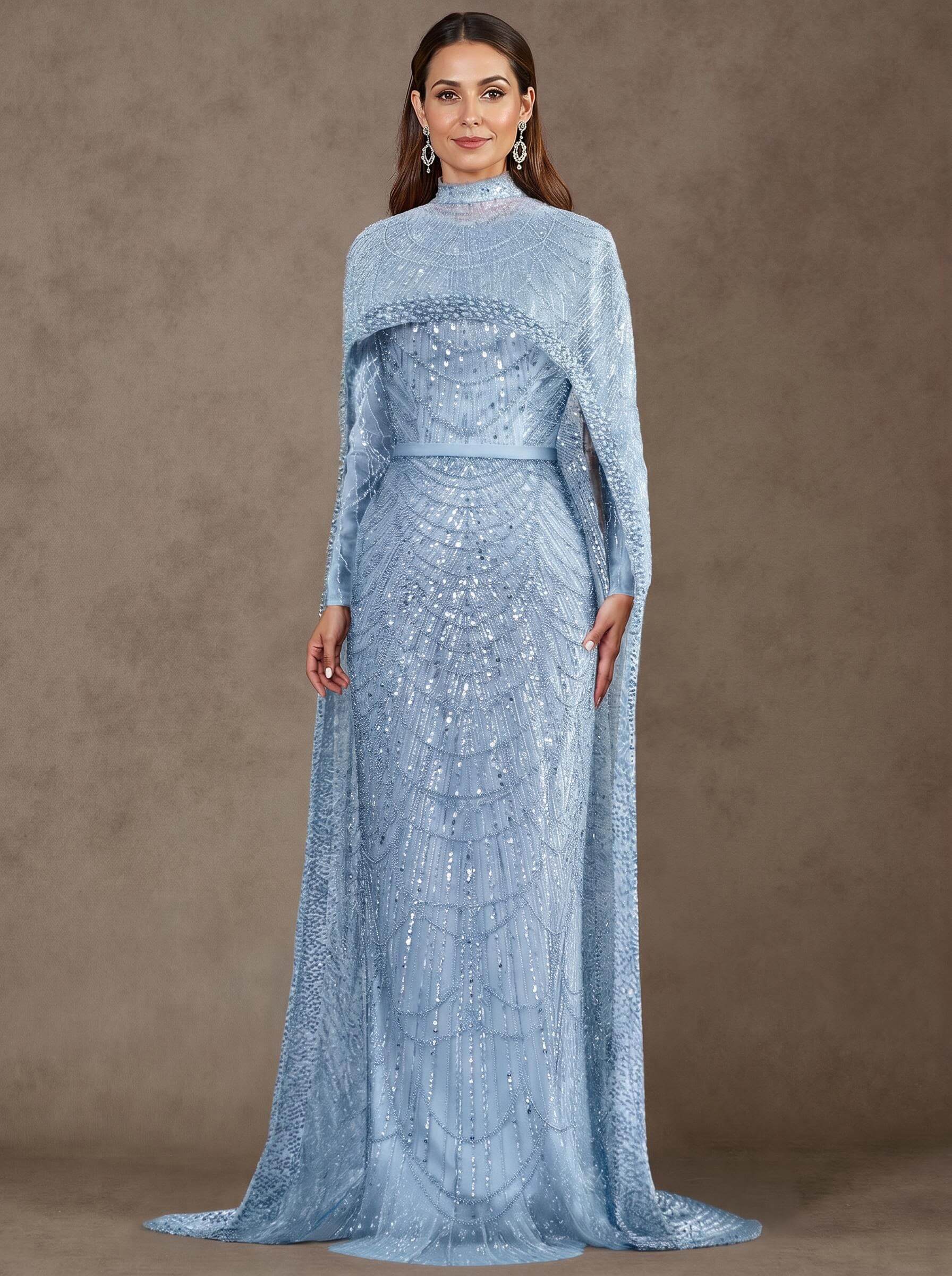 Sheath Column High Neck Long Sleeves Sweep Train Lace Satin Tulle Mother Of The Bride Dresses