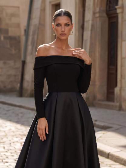 A-Line Long Sleeves Ankle-Length Satin/Elastic Satin Mother Of The Bride Dresses With Pockets