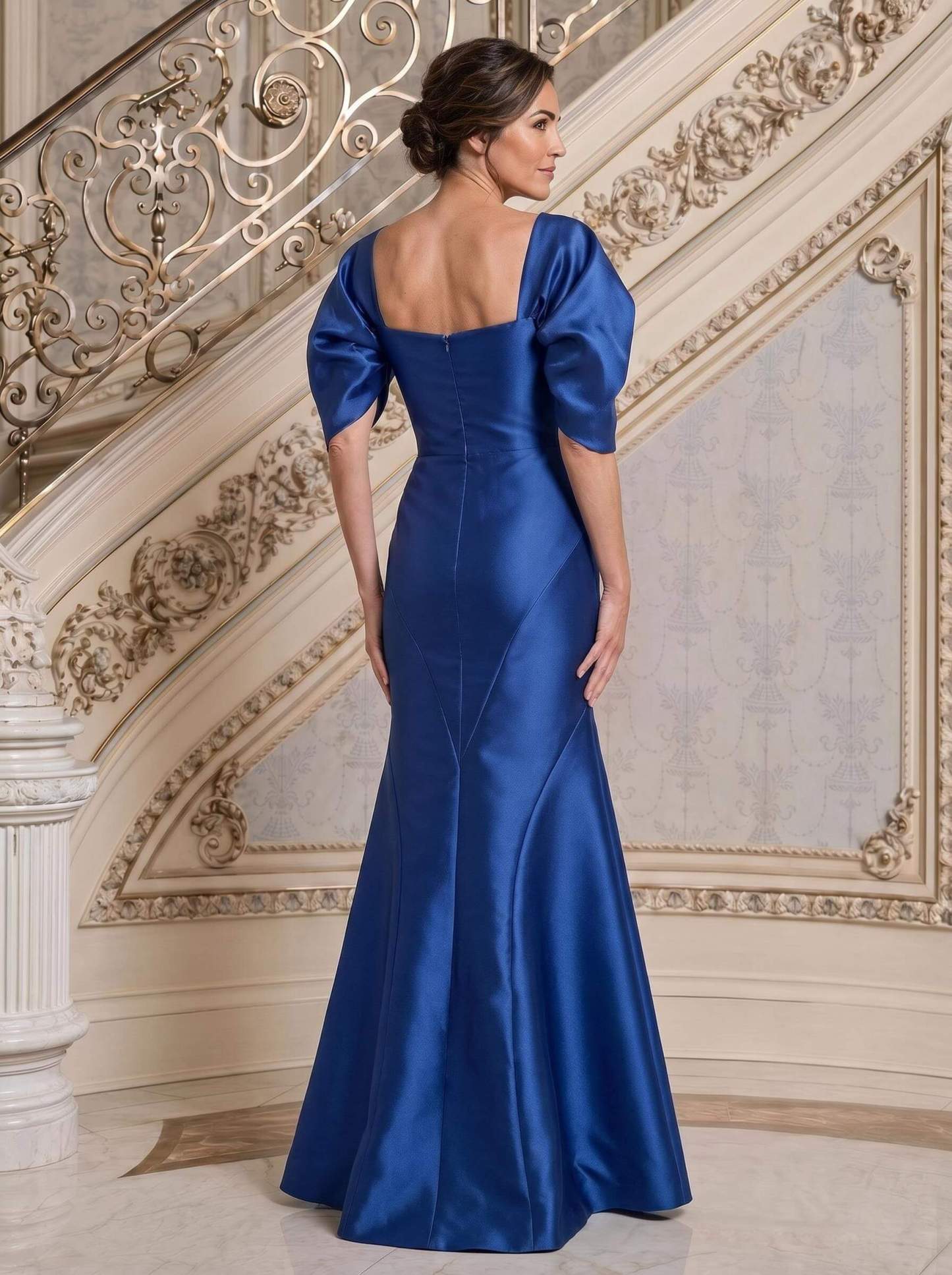 Trumpet/Mermaid Square Neckline 3/4 Sleeves Floor-Length Twill Satin Mother Of The Bride Dresses, image 2
