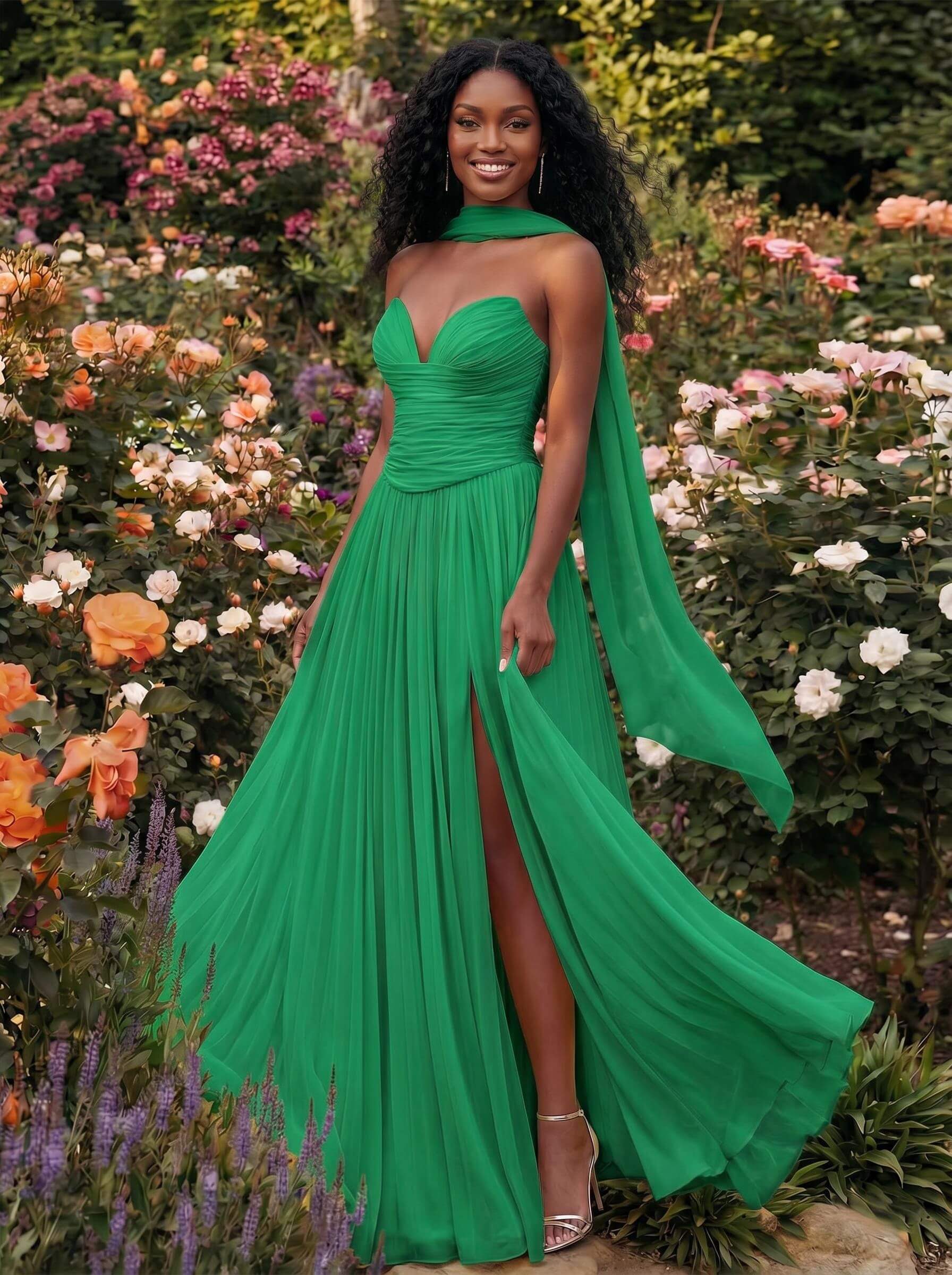 A-Line Strapless Sweep Train Chiffon Bridesmaid Dresses With Pleated/High Split, product image 66