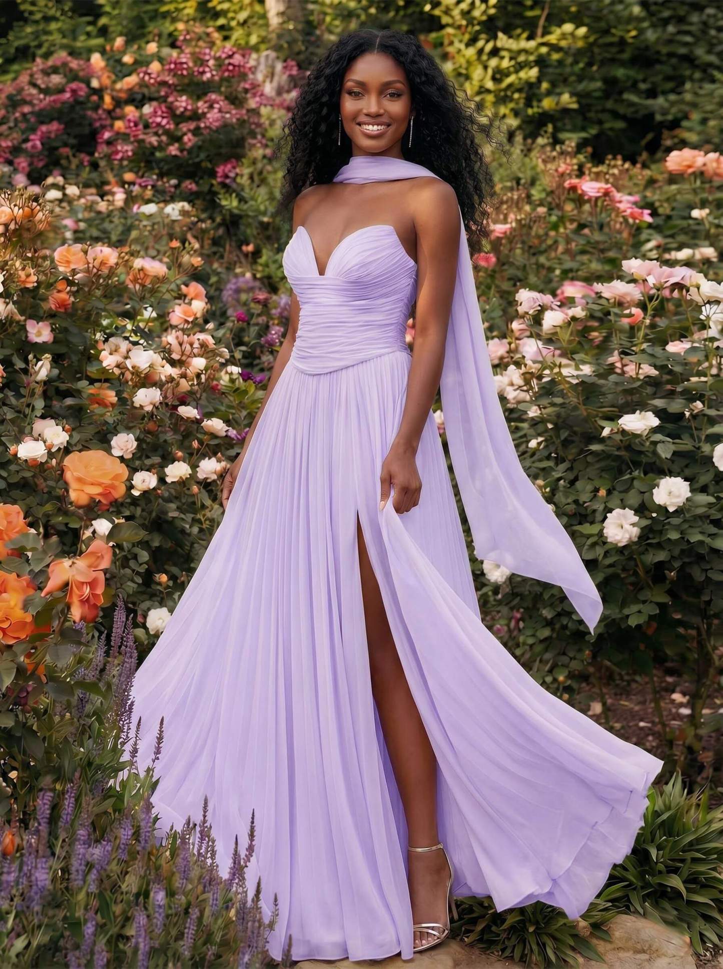 A-Line Strapless Sweep Train Chiffon Bridesmaid Dresses With Pleated/High Split, product image 34