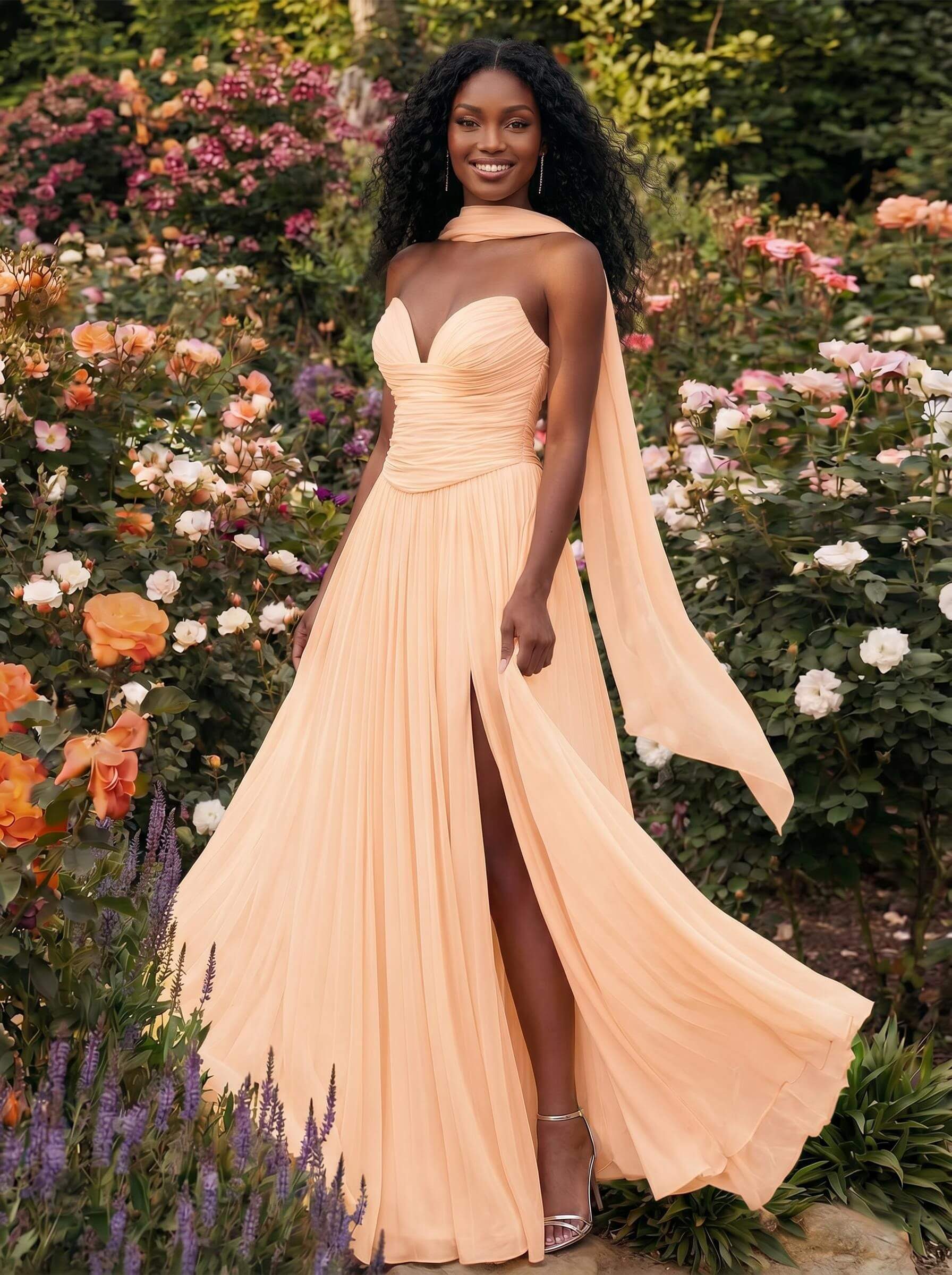 A-Line Strapless Sweep Train Chiffon Bridesmaid Dresses With Pleated/High Split, product image 24
