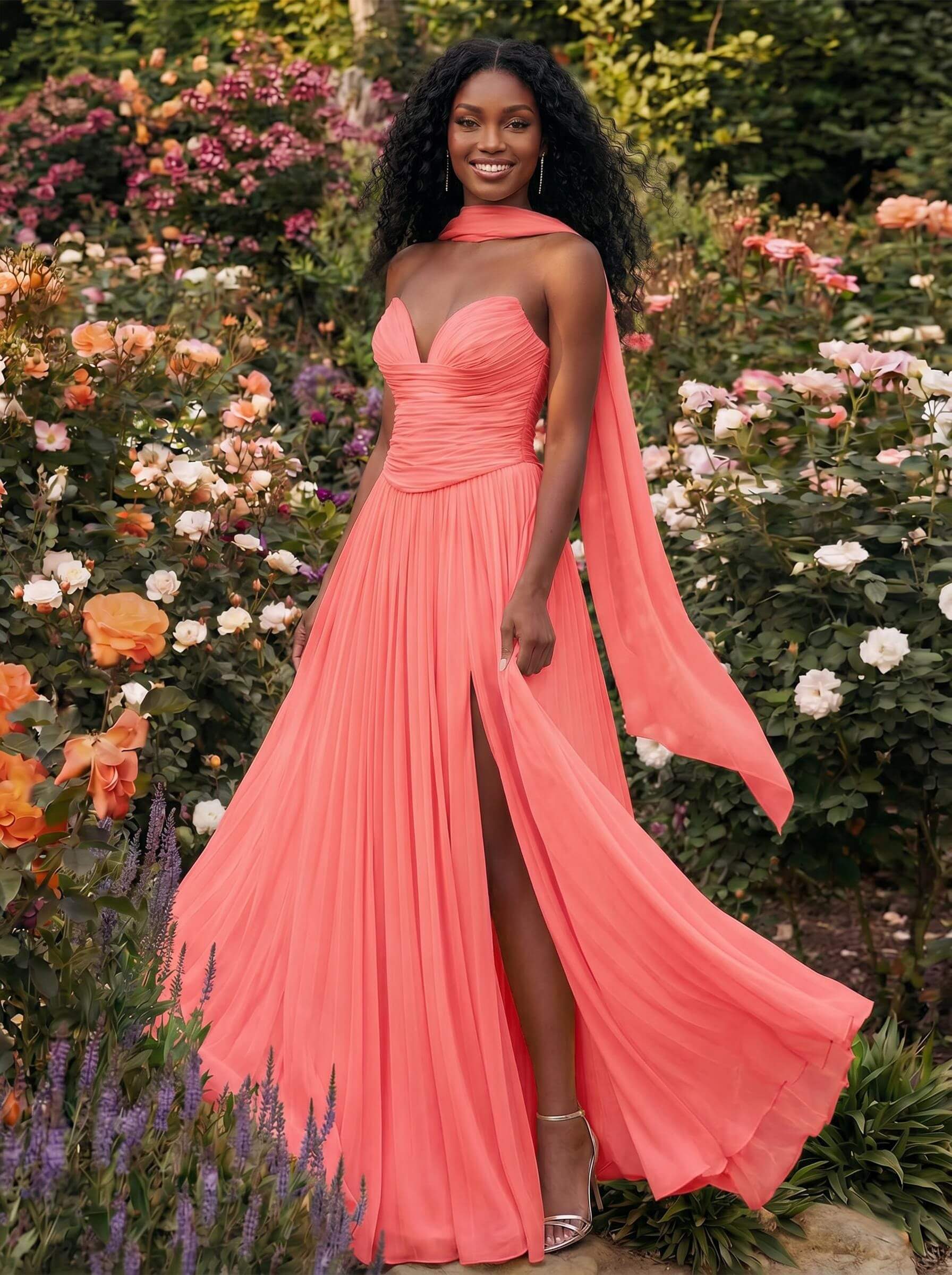 A-Line Strapless Sweep Train Chiffon Bridesmaid Dresses With Pleated/High Split, product image 22