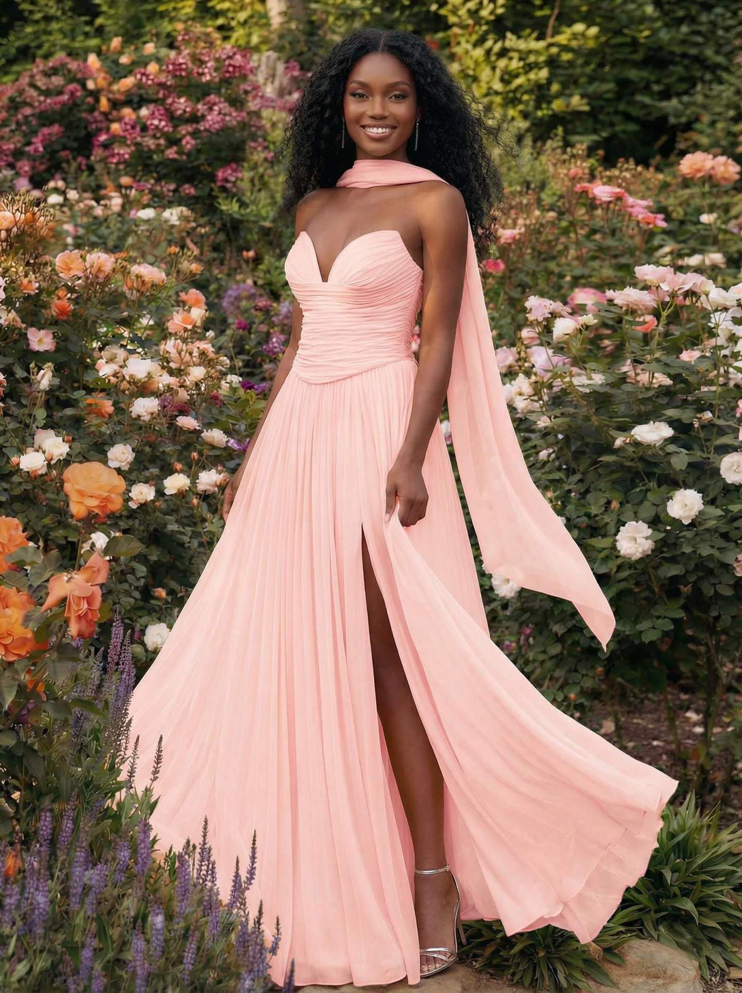 A-Line Strapless Sweep Train Chiffon Bridesmaid Dresses With Pleated/High Split, product image 82